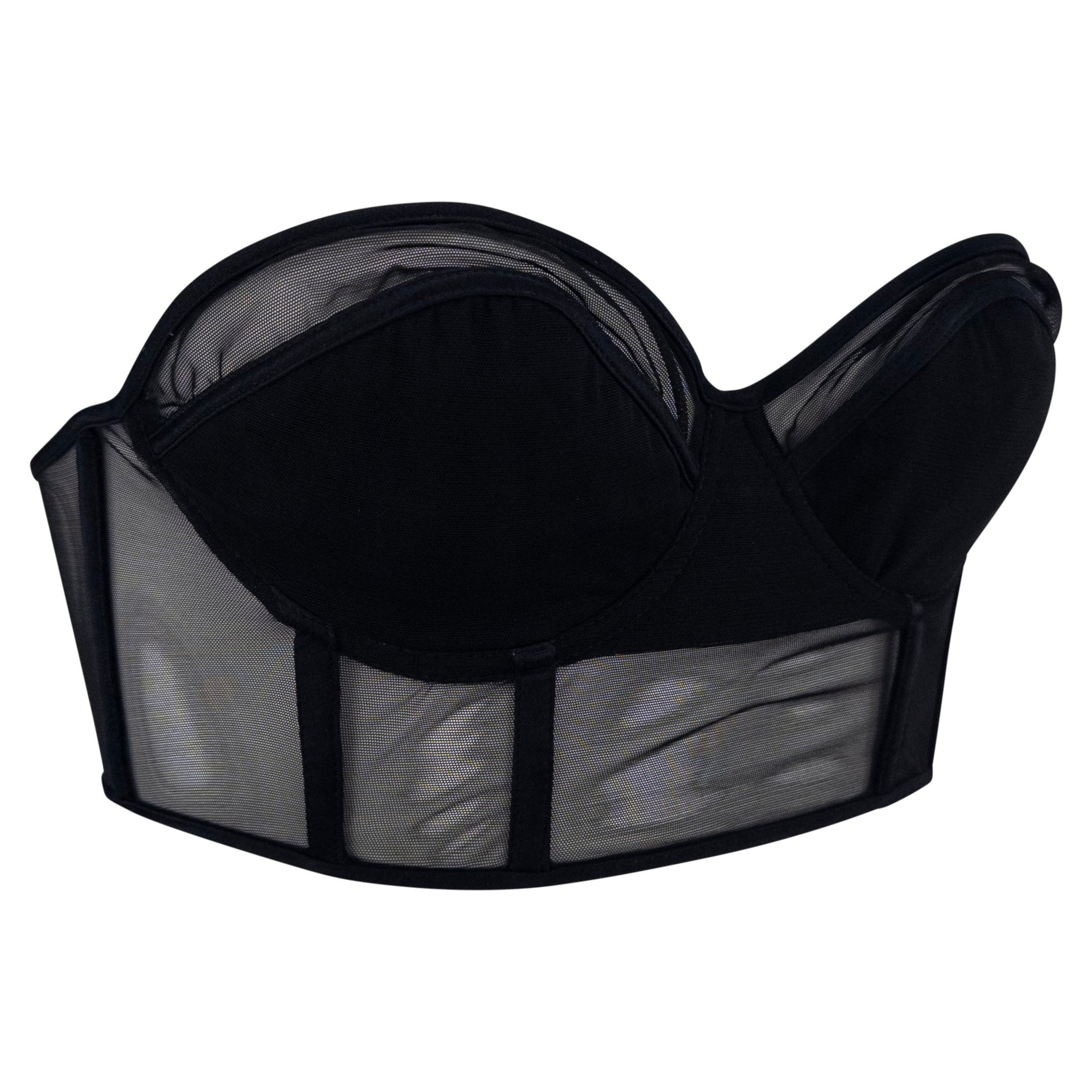 S/S 2001 Gucci by Tom Ford Sheer Black Mesh Strapless Bustier Crop Top - RealList
