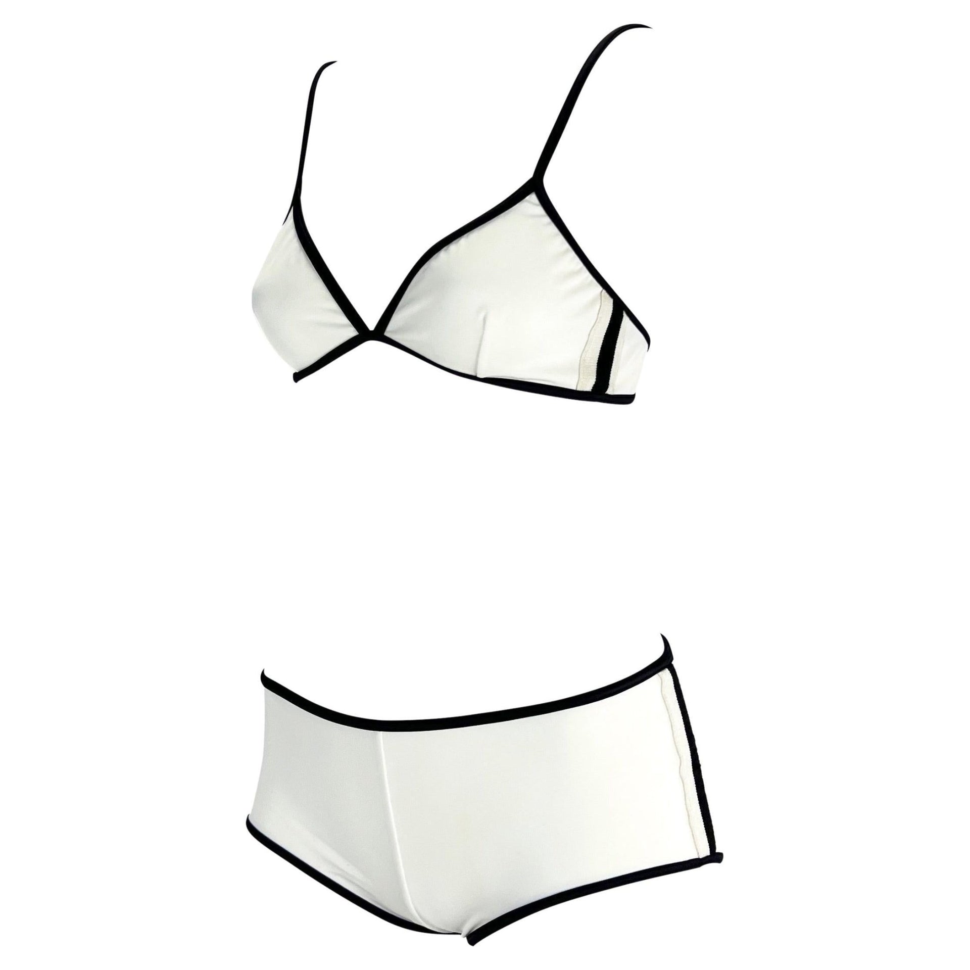 S/S 2001 Gucci by Tom Ford White Black Striped Logo Bikini Shorts Set - RealList