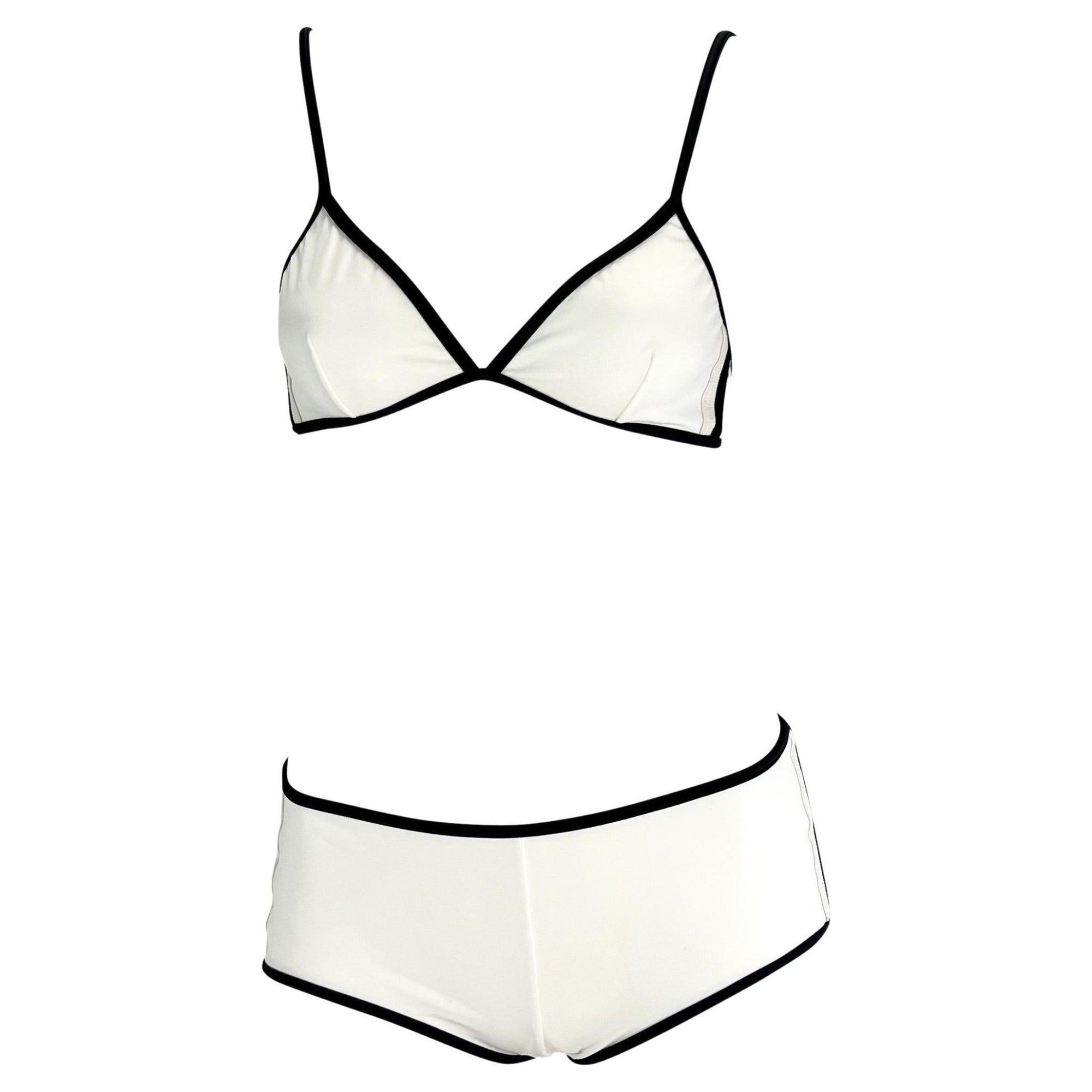 S/S 2001 Gucci by Tom Ford White Black Striped Logo Bikini Shorts Set - RealList