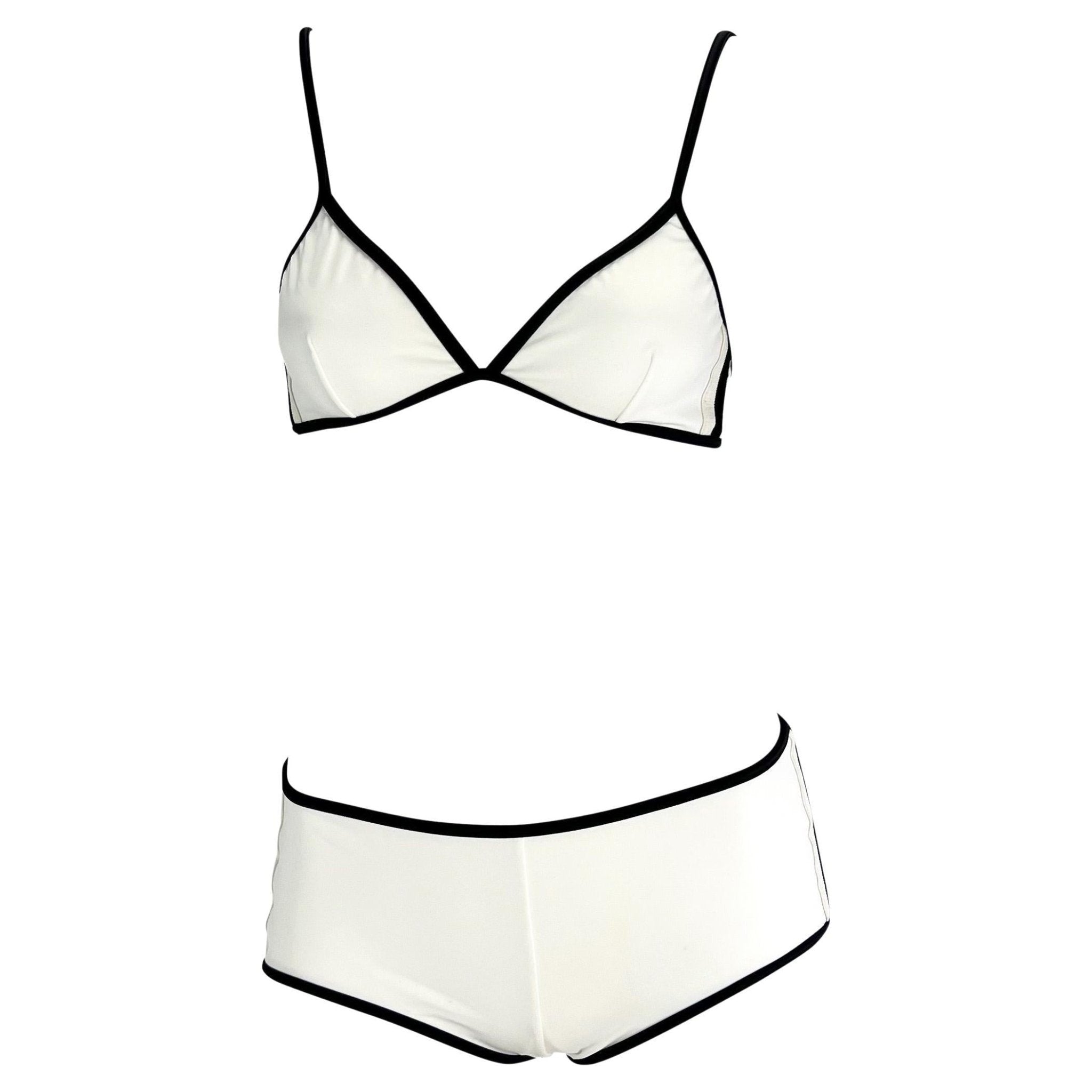 S/S 2001 Gucci by Tom Ford White Black Striped Logo Bikini Shorts Set - RealList