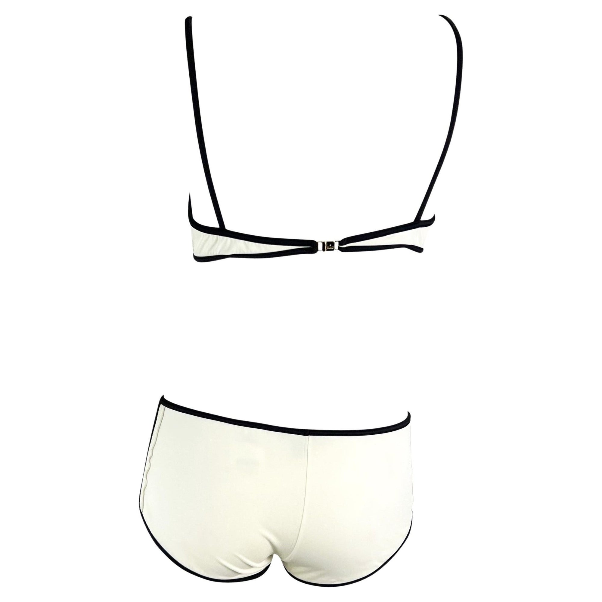 S/S 2001 Gucci by Tom Ford White Black Striped Logo Bikini Shorts Set - RealList