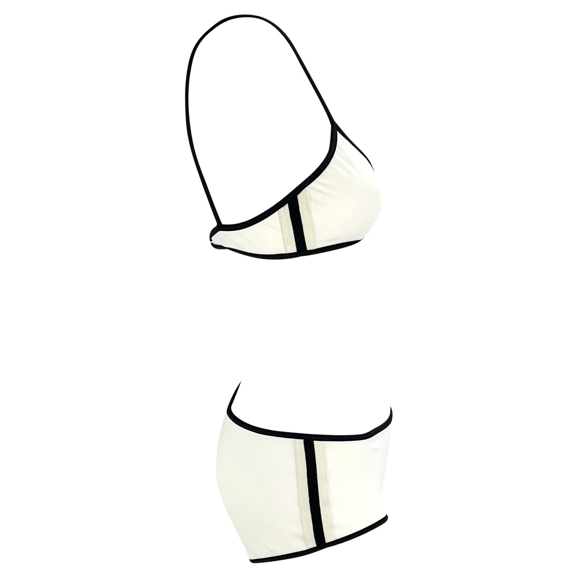 S/S 2001 Gucci by Tom Ford White Black Striped Logo Bikini Shorts Set - RealList