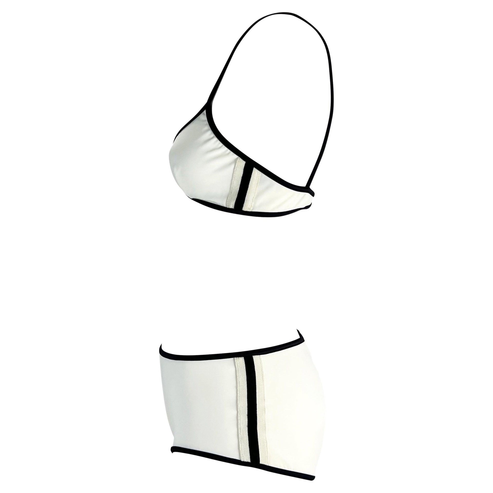 S/S 2001 Gucci by Tom Ford White Black Striped Logo Bikini Shorts Set - RealList
