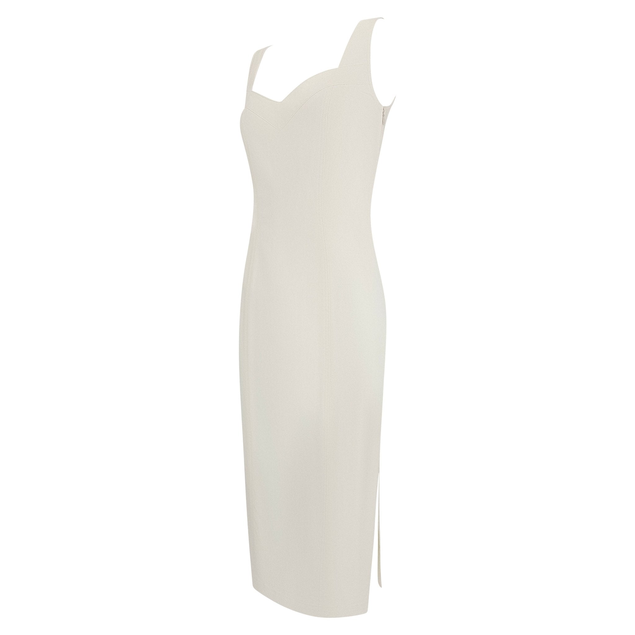 S/S 2001 John Galliano Off - White Stretch Denim High Slit Cocktail Dress - RealList