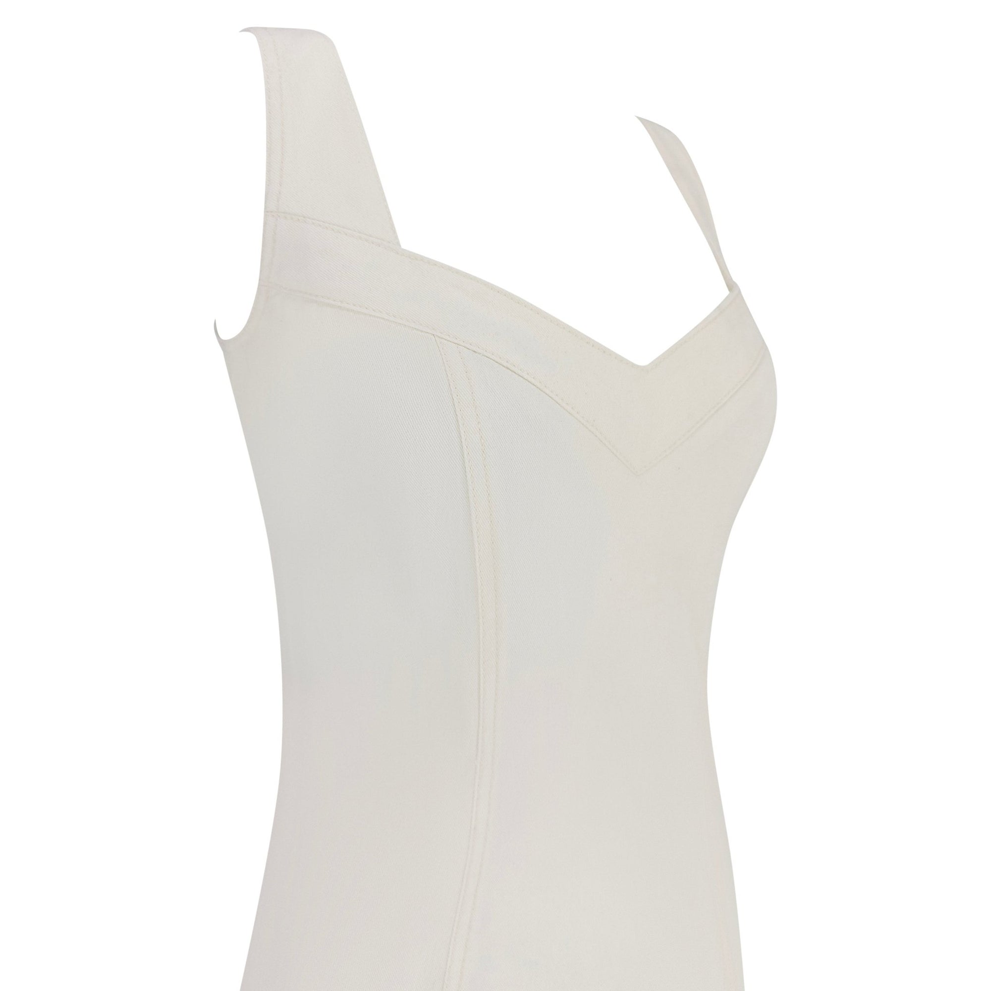 S/S 2001 John Galliano Off - White Stretch Denim High Slit Cocktail Dress - RealList