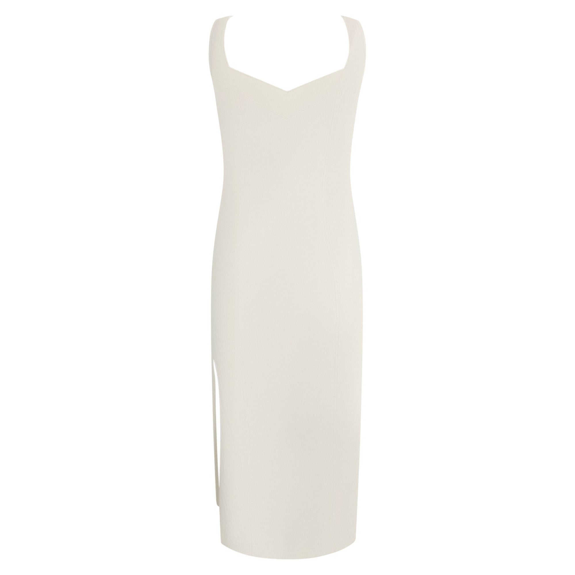 S/S 2001 John Galliano Off - White Stretch Denim High Slit Cocktail Dress - RealList