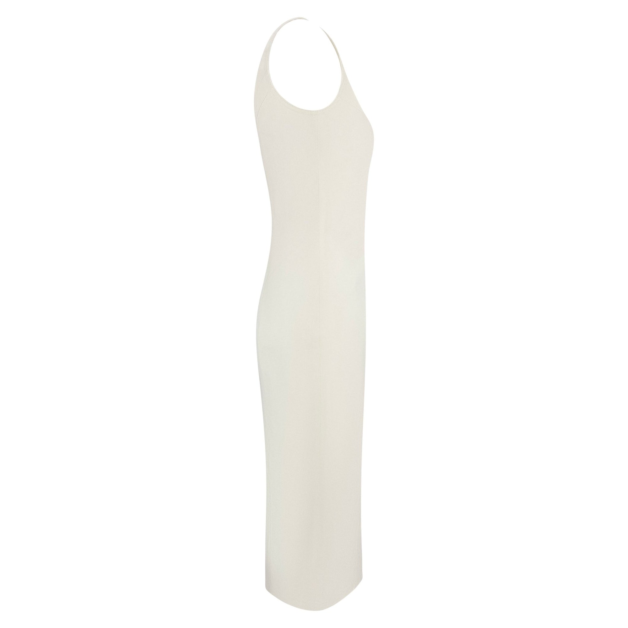 S/S 2001 John Galliano Off - White Stretch Denim High Slit Cocktail Dress - RealList