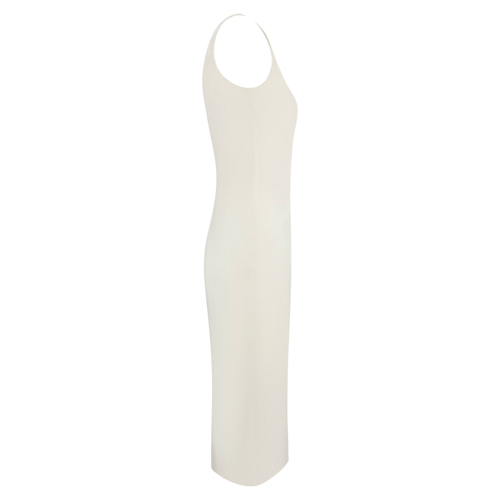 S/S 2001 John Galliano Off - White Stretch Denim High Slit Cocktail Dress - RealList