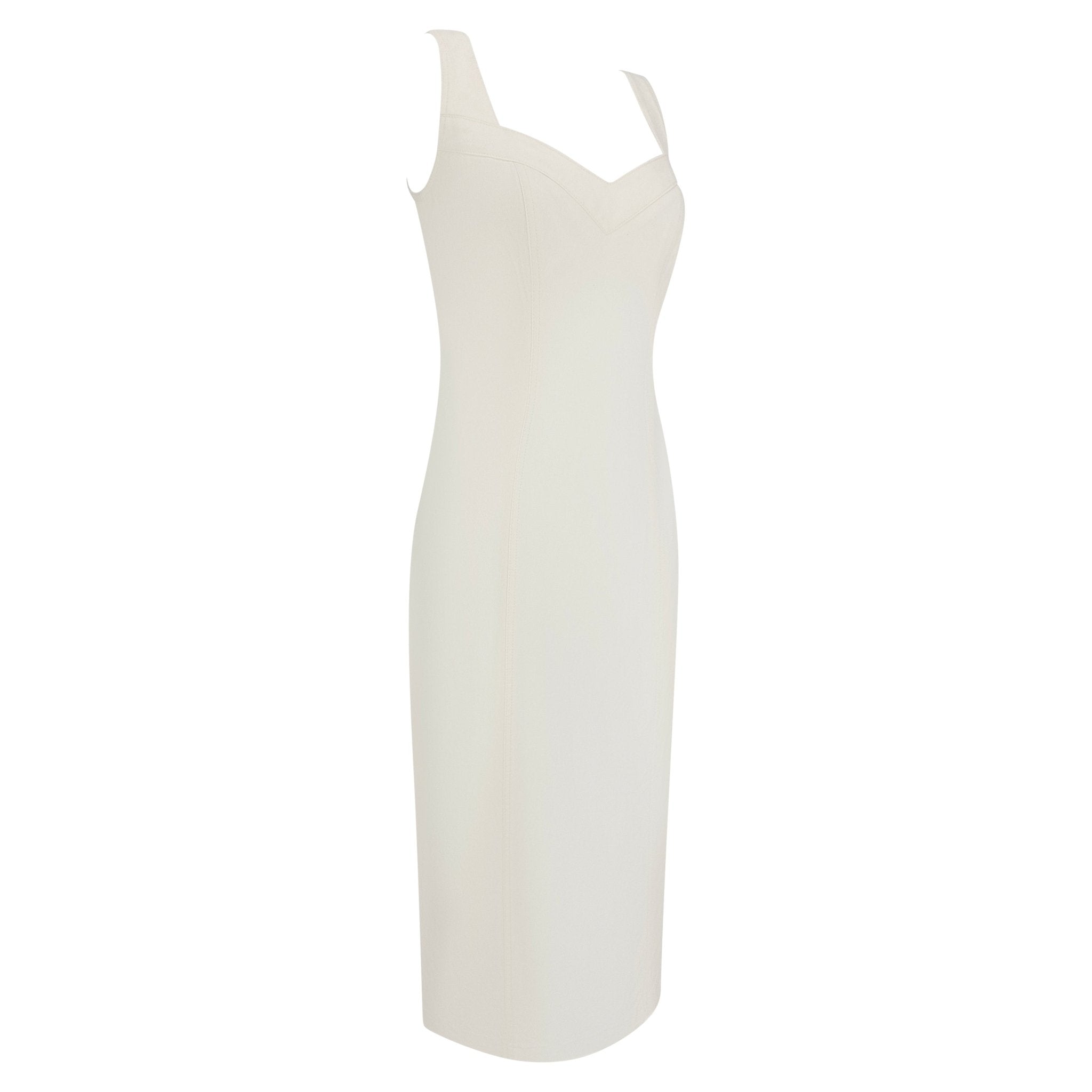 S/S 2001 John Galliano Off - White Stretch Denim High Slit Cocktail Dress - RealList