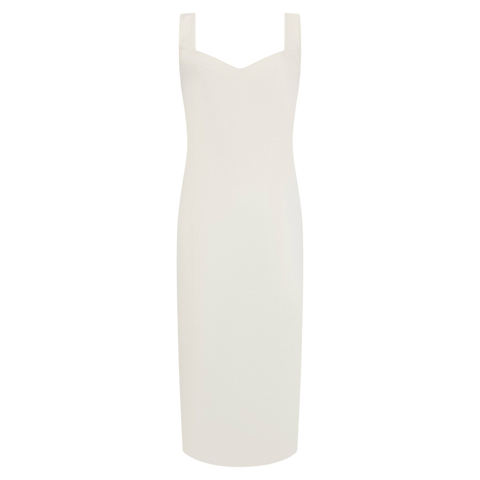S/S 2001 John Galliano Off - White Stretch Denim High Slit Cocktail Dress - RealList