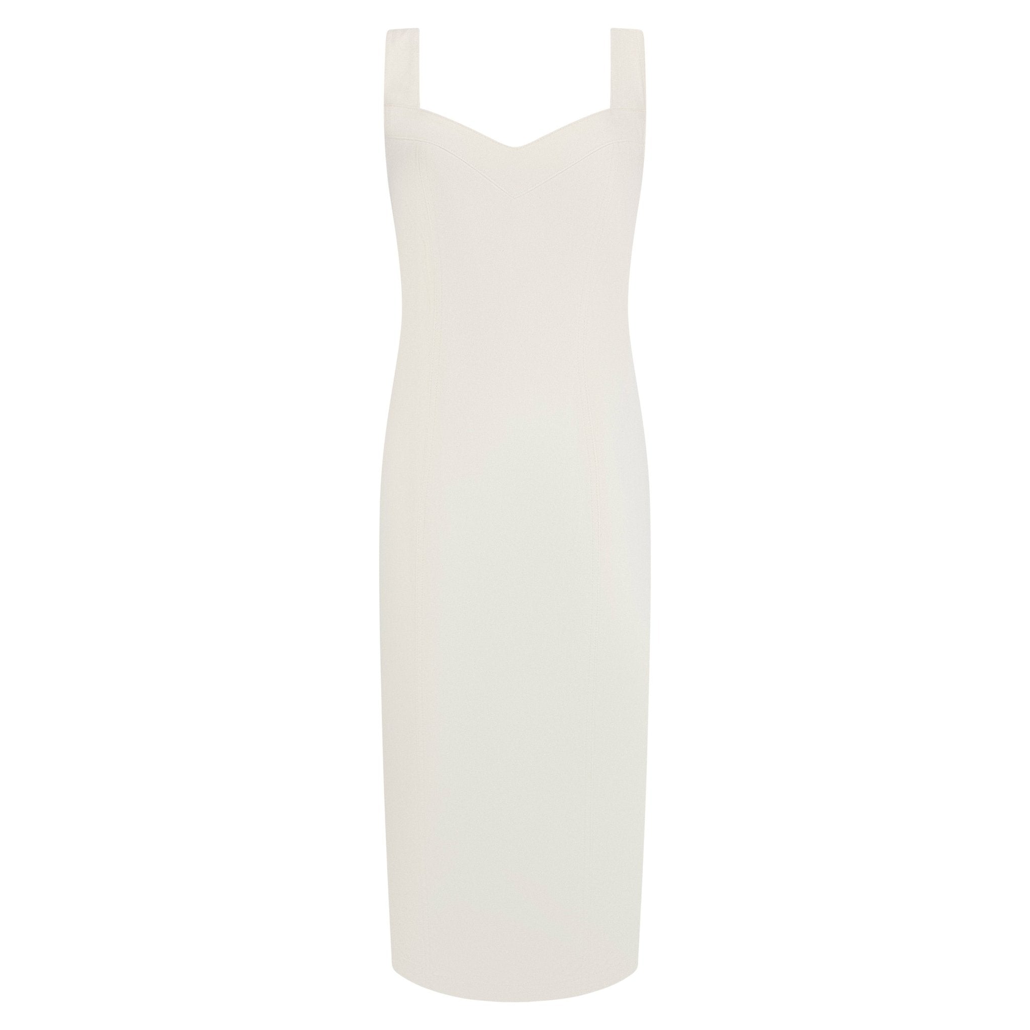 S/S 2001 John Galliano Off - White Stretch Denim High Slit Cocktail Dress - RealList