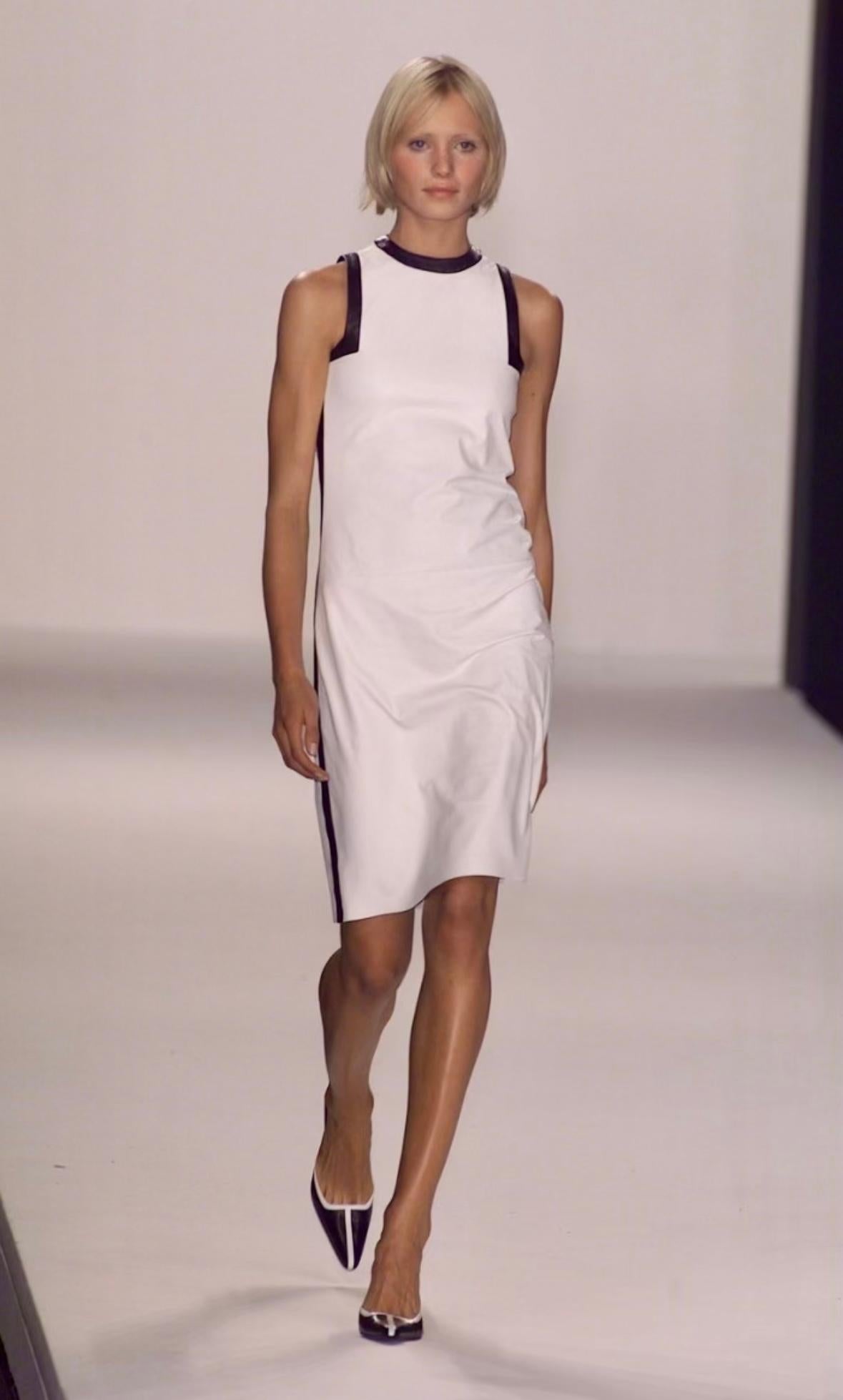 S/S 2001 Ralph Lauren Black Runway Black Leather White Trim Sleeveless Dress - RealList