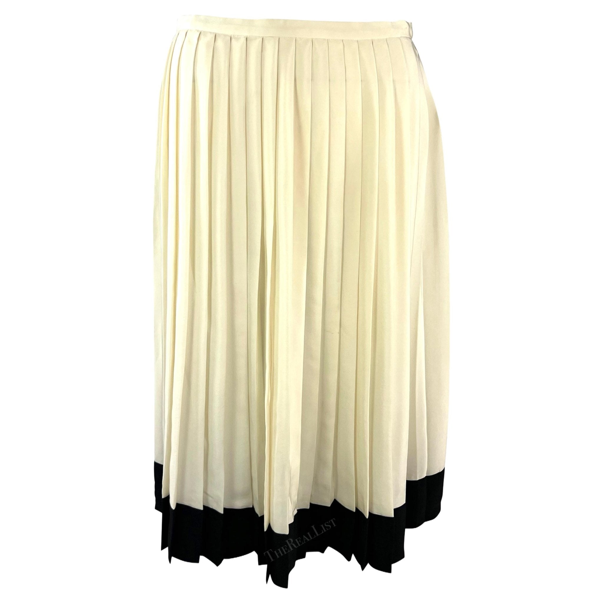 S/S 2001 Ralph Lauren Runway Ad Creme Black Pleated Silk Tennis Skirt - RealList