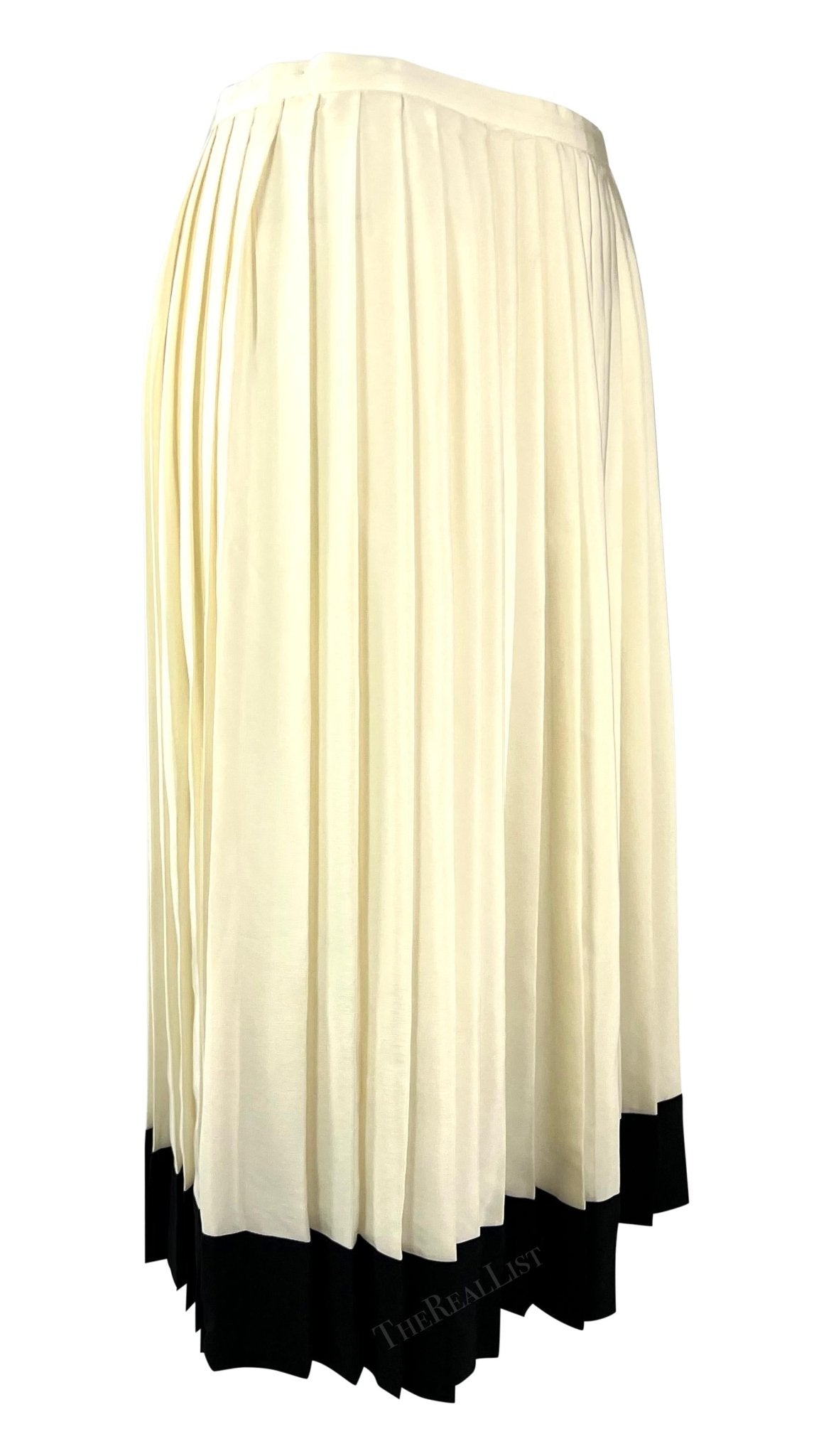 S/S 2001 Ralph Lauren Runway Ad Creme Black Pleated Silk Tennis Skirt - RealList