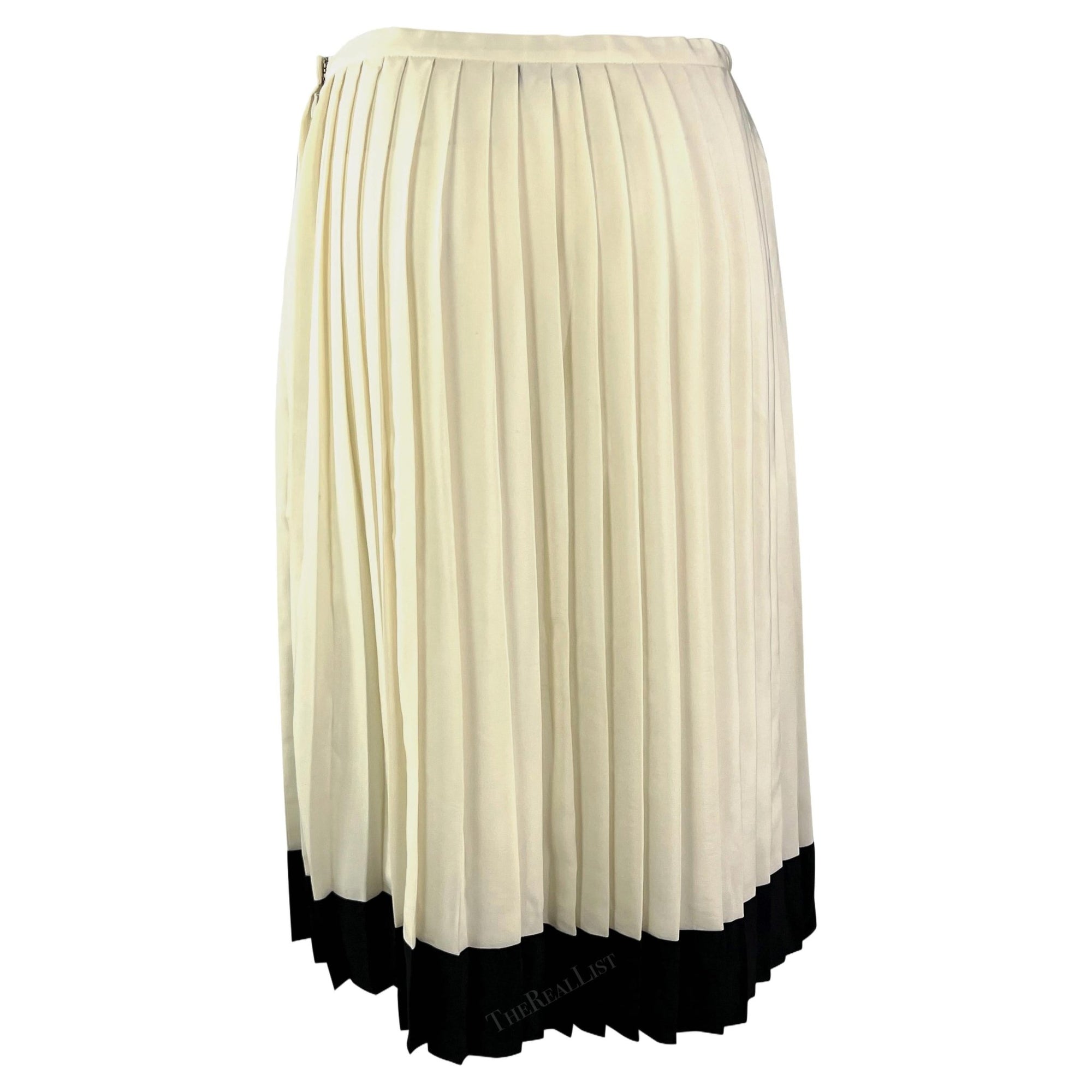 S/S 2001 Ralph Lauren Runway Ad Creme Black Pleated Silk Tennis Skirt - RealList