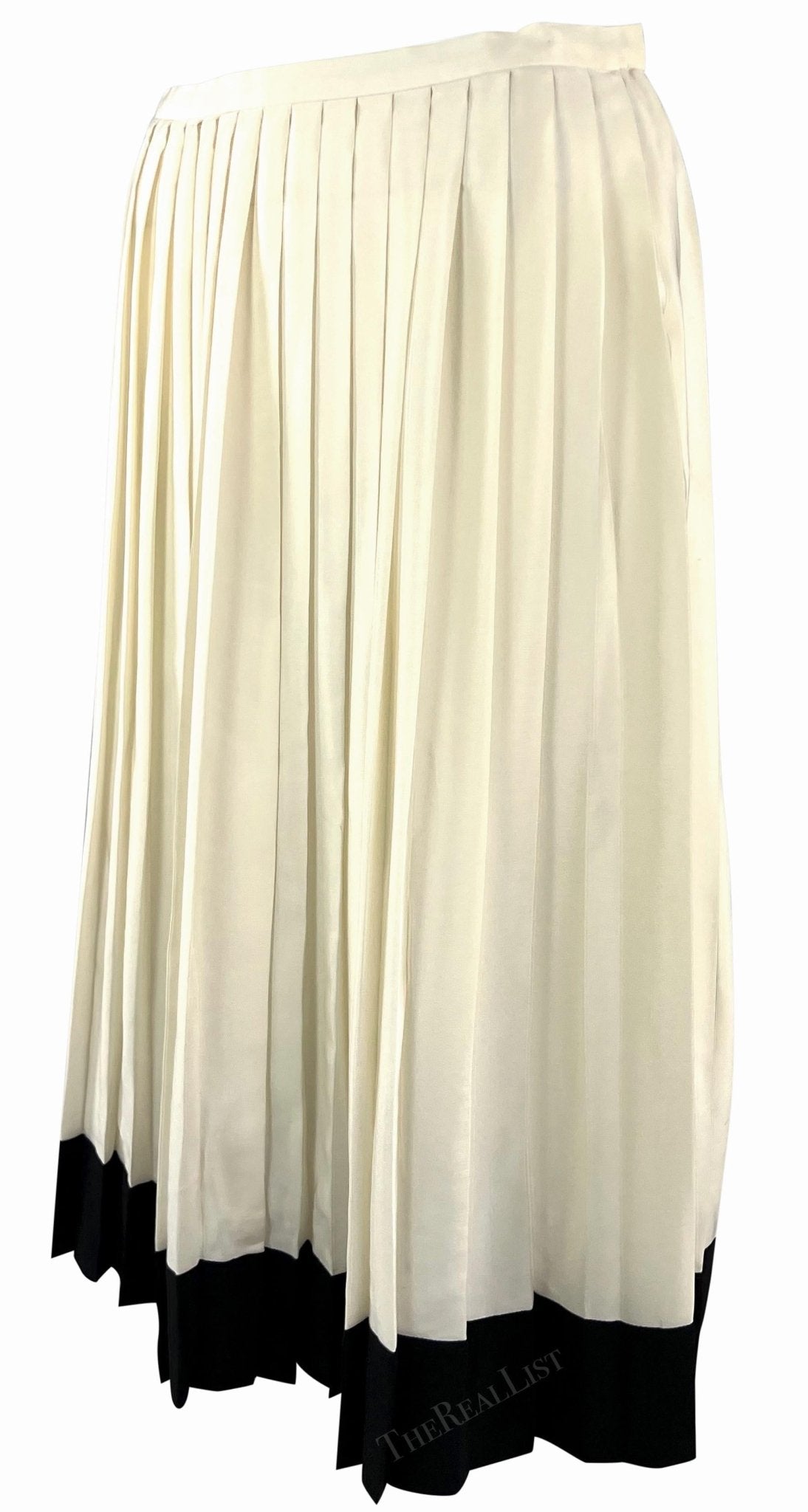 S/S 2001 Ralph Lauren Runway Ad Creme Black Pleated Silk Tennis Skirt - RealList