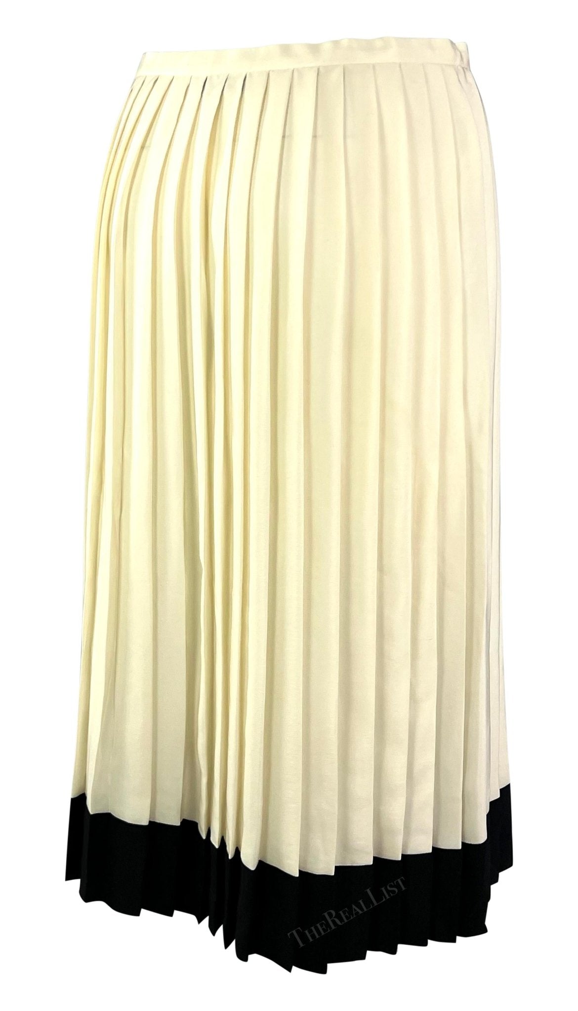S/S 2001 Ralph Lauren Runway Ad Creme Black Pleated Silk Tennis Skirt - RealList