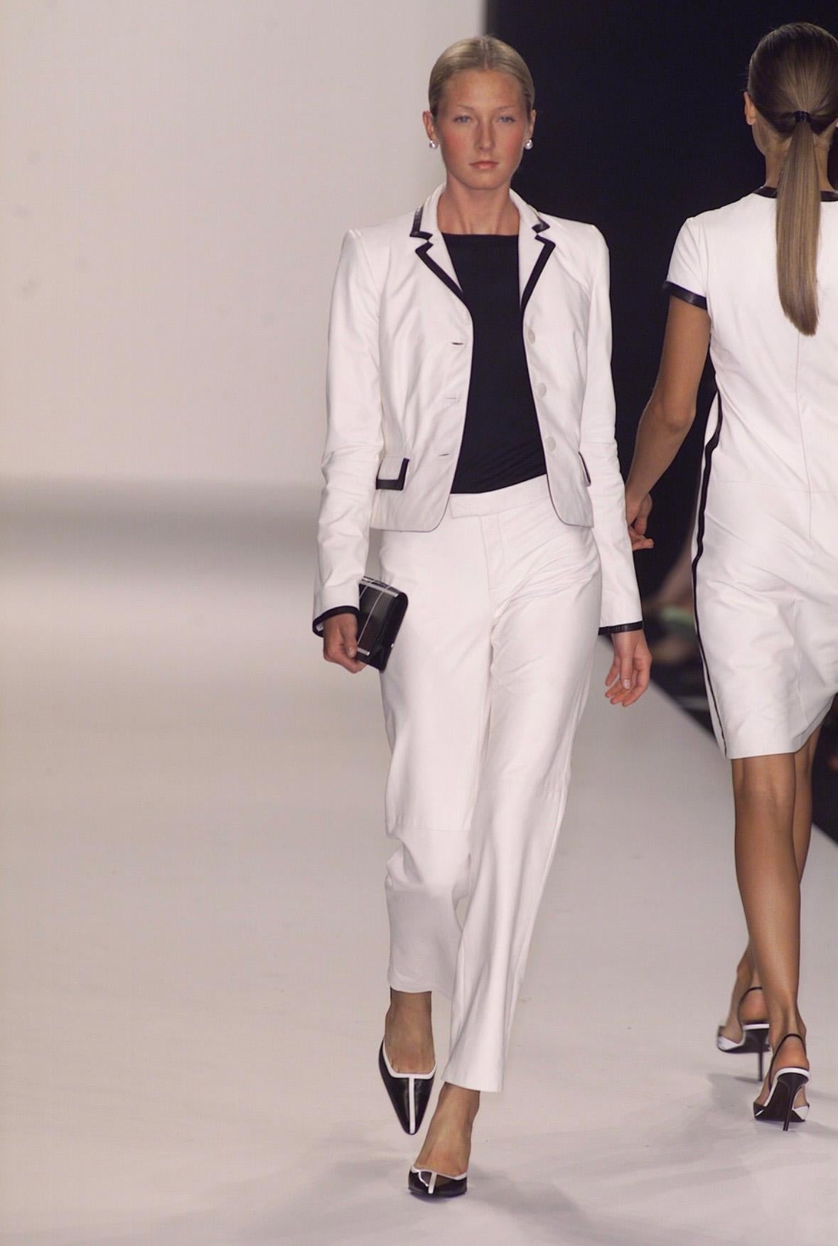 S/S 2001 Ralph Lauren Runway Black Leather White Trim Blazer Jacket - RealList