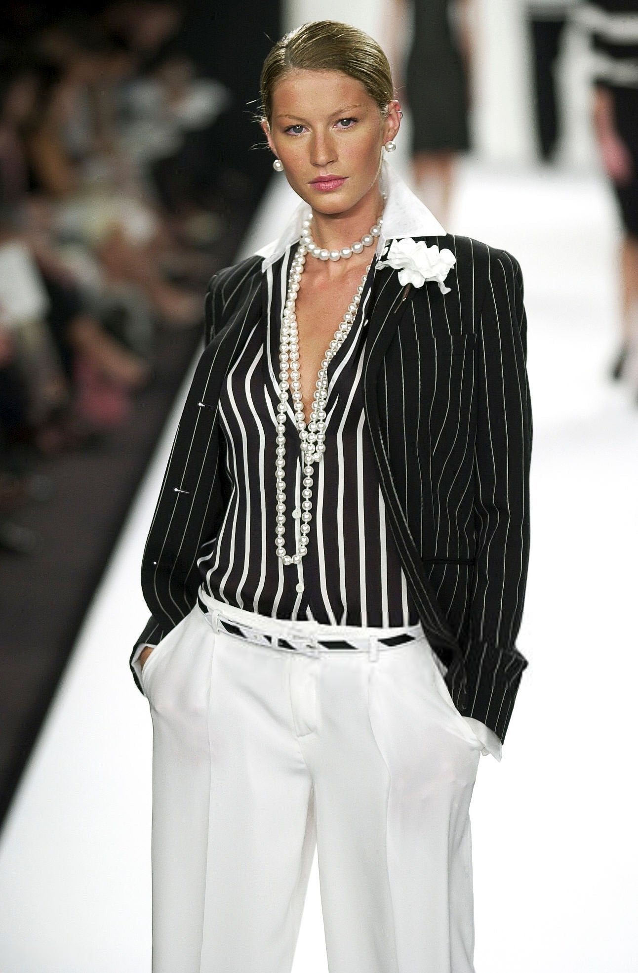 S/S 2001 Ralph Lauren Runway Black Pinstripe Pleated Mini Skirt Suit - RealList