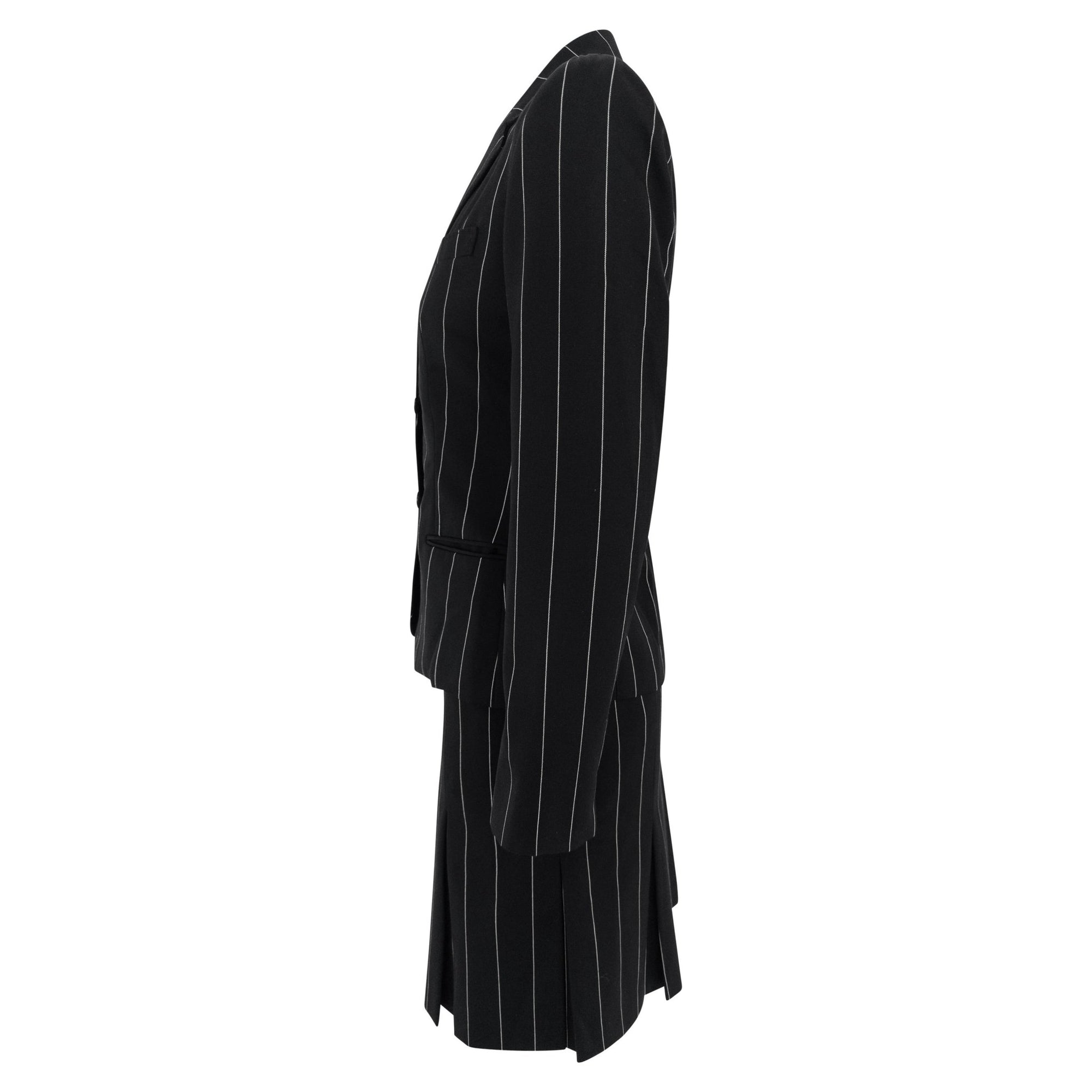 S/S 2001 Ralph Lauren Runway Black Pinstripe Pleated Mini Skirt Suit - RealList