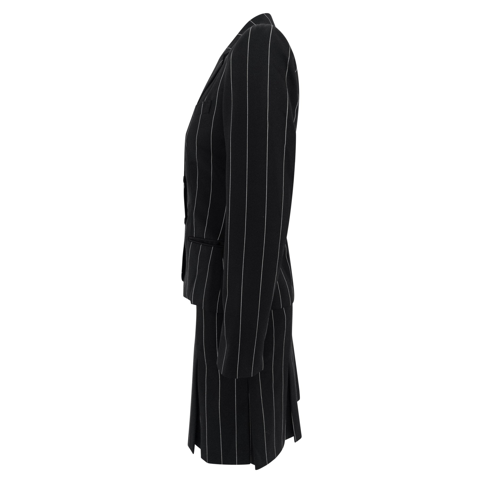 S/S 2001 Ralph Lauren Runway Black Pinstripe Pleated Mini Skirt Suit - RealList