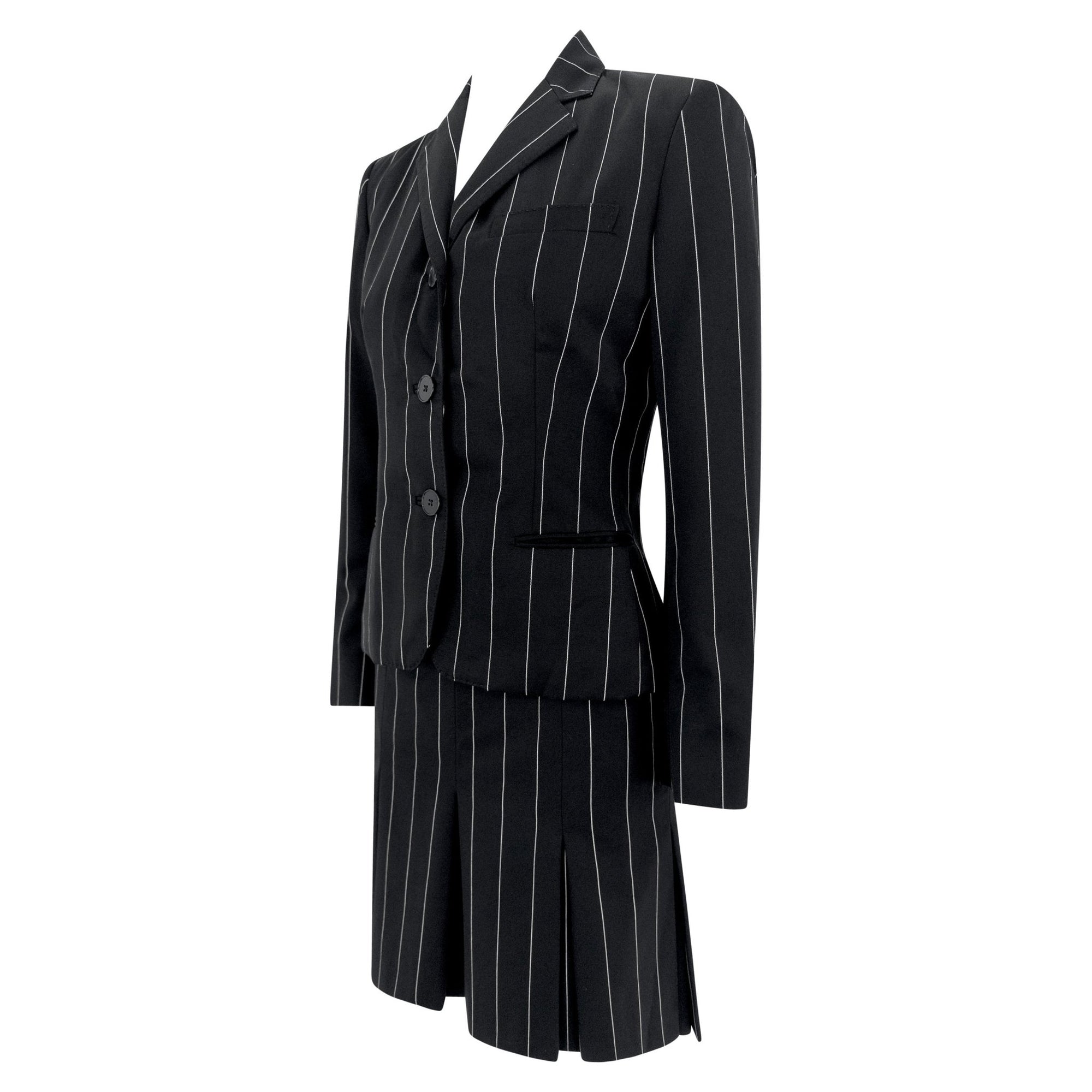 S/S 2001 Ralph Lauren Runway Black Pinstripe Pleated Mini Skirt Suit - RealList