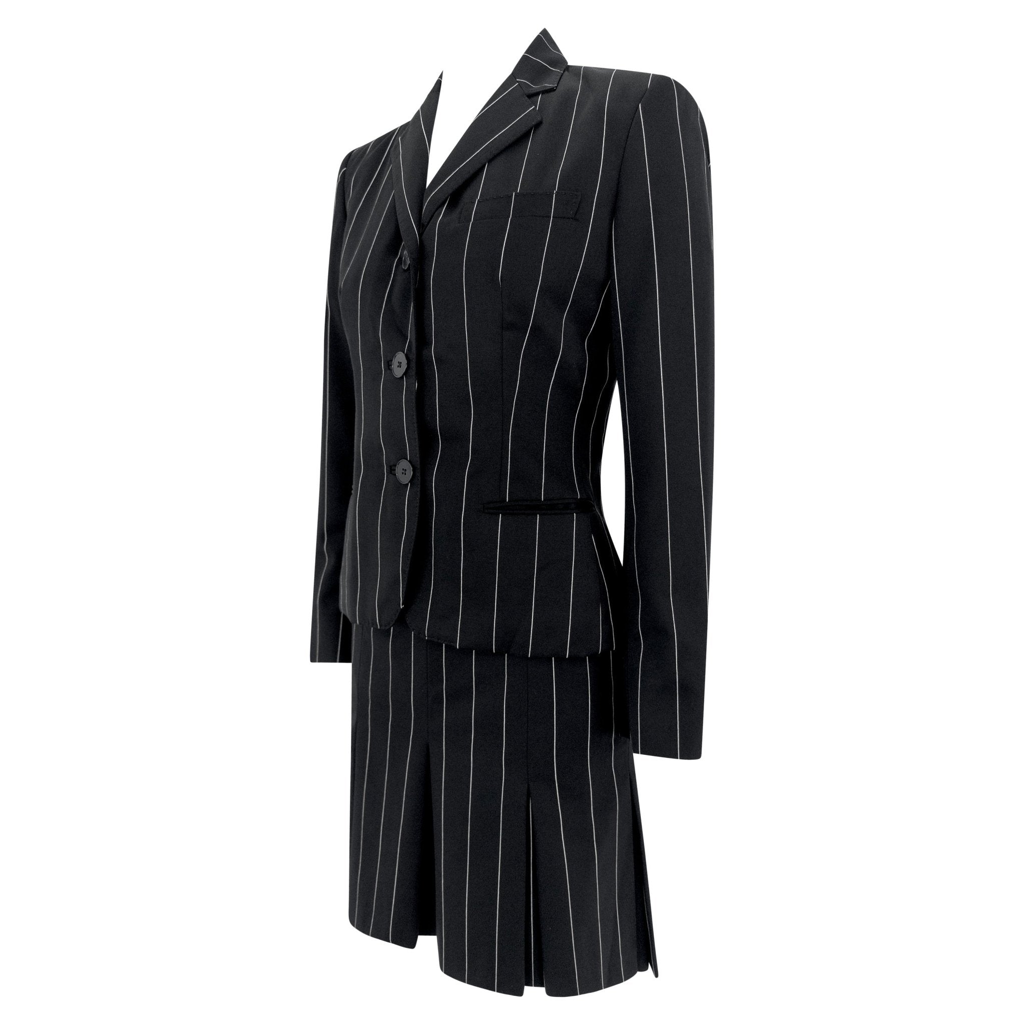 S/S 2001 Ralph Lauren Runway Black Pinstripe Pleated Mini Skirt Suit - RealList