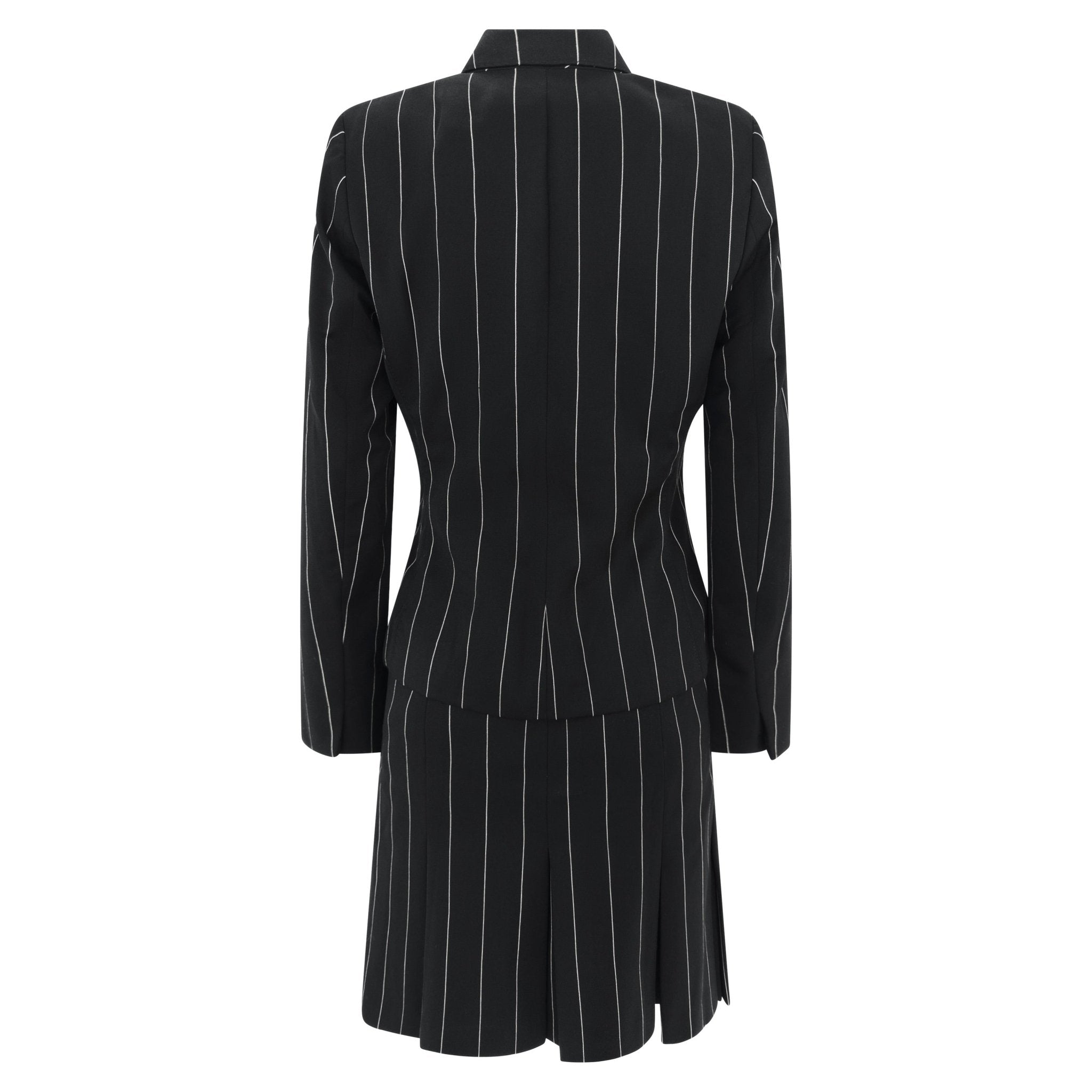 S/S 2001 Ralph Lauren Runway Black Pinstripe Pleated Mini Skirt Suit - RealList