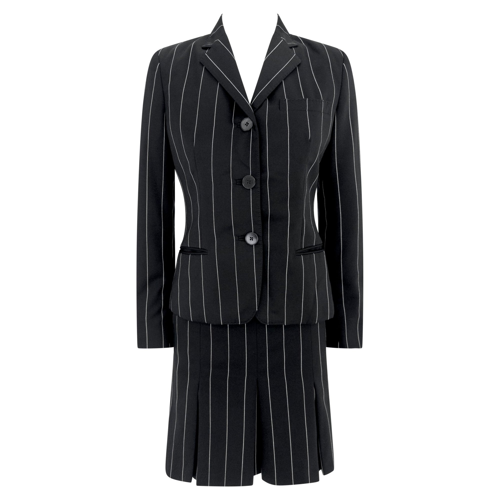 S/S 2001 Ralph Lauren Runway Black Pinstripe Pleated Mini Skirt Suit - RealList