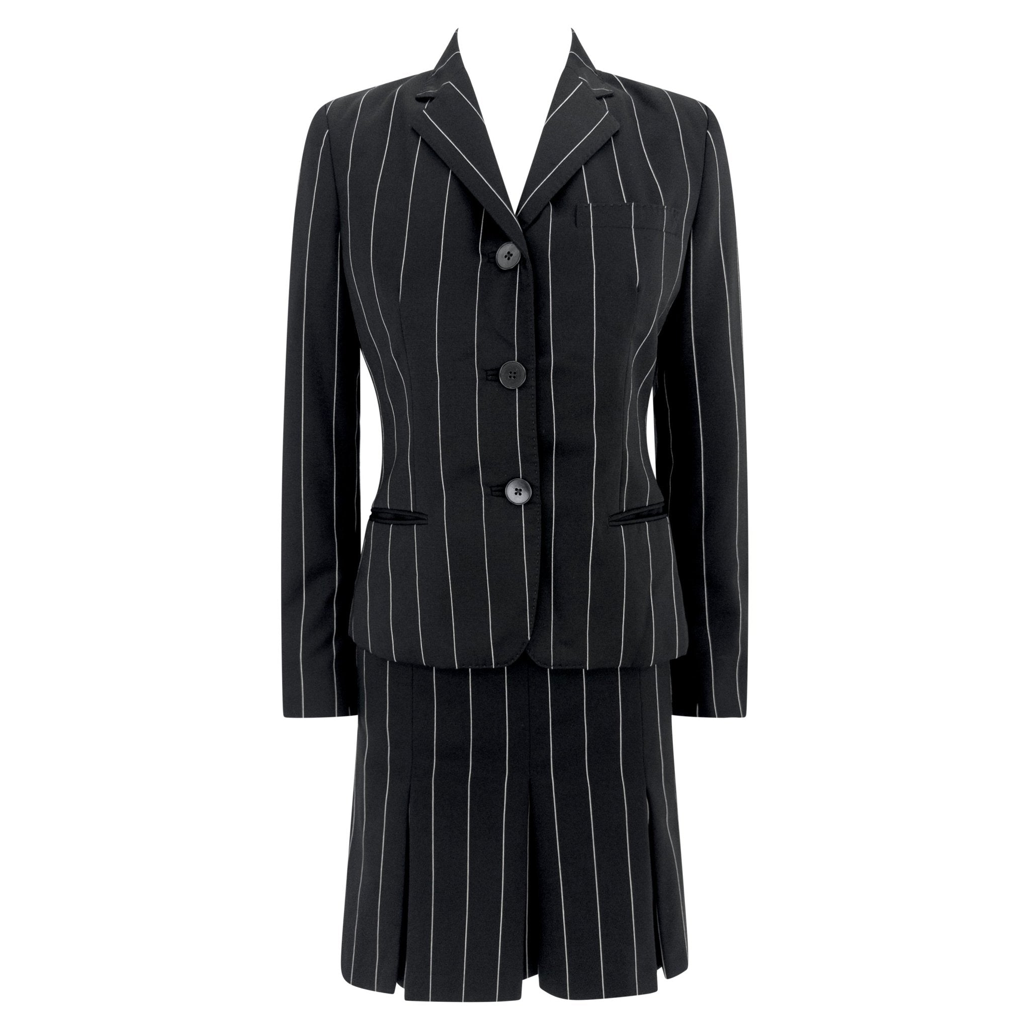 S/S 2001 Ralph Lauren Runway Black Pinstripe Pleated Mini Skirt Suit - RealList