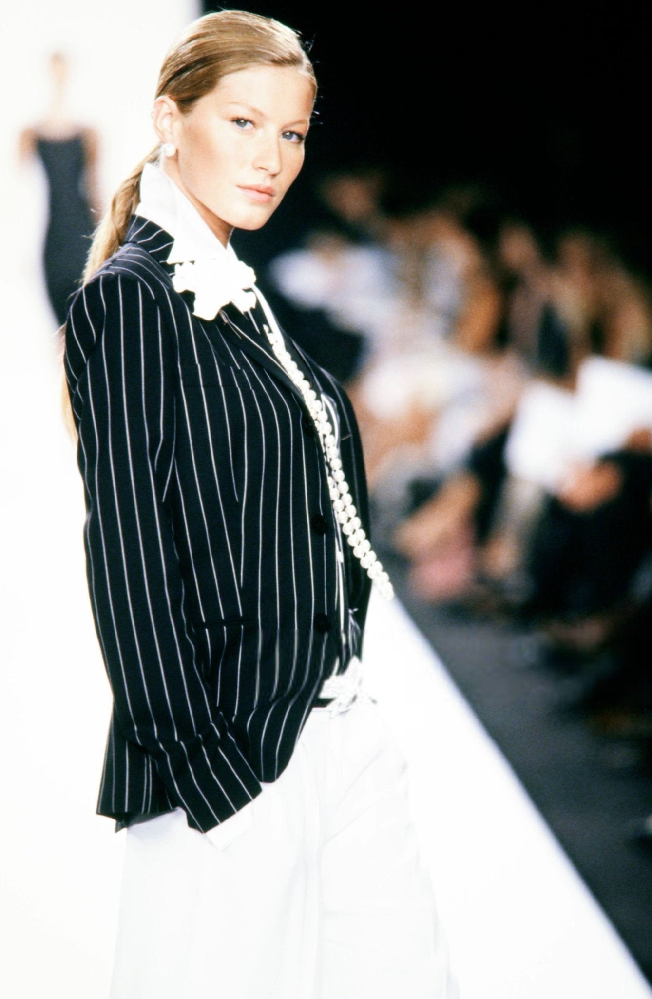 S/S 2001 Ralph Lauren Runway Black Pinstripe Pleated Mini Skirt Suit - RealList