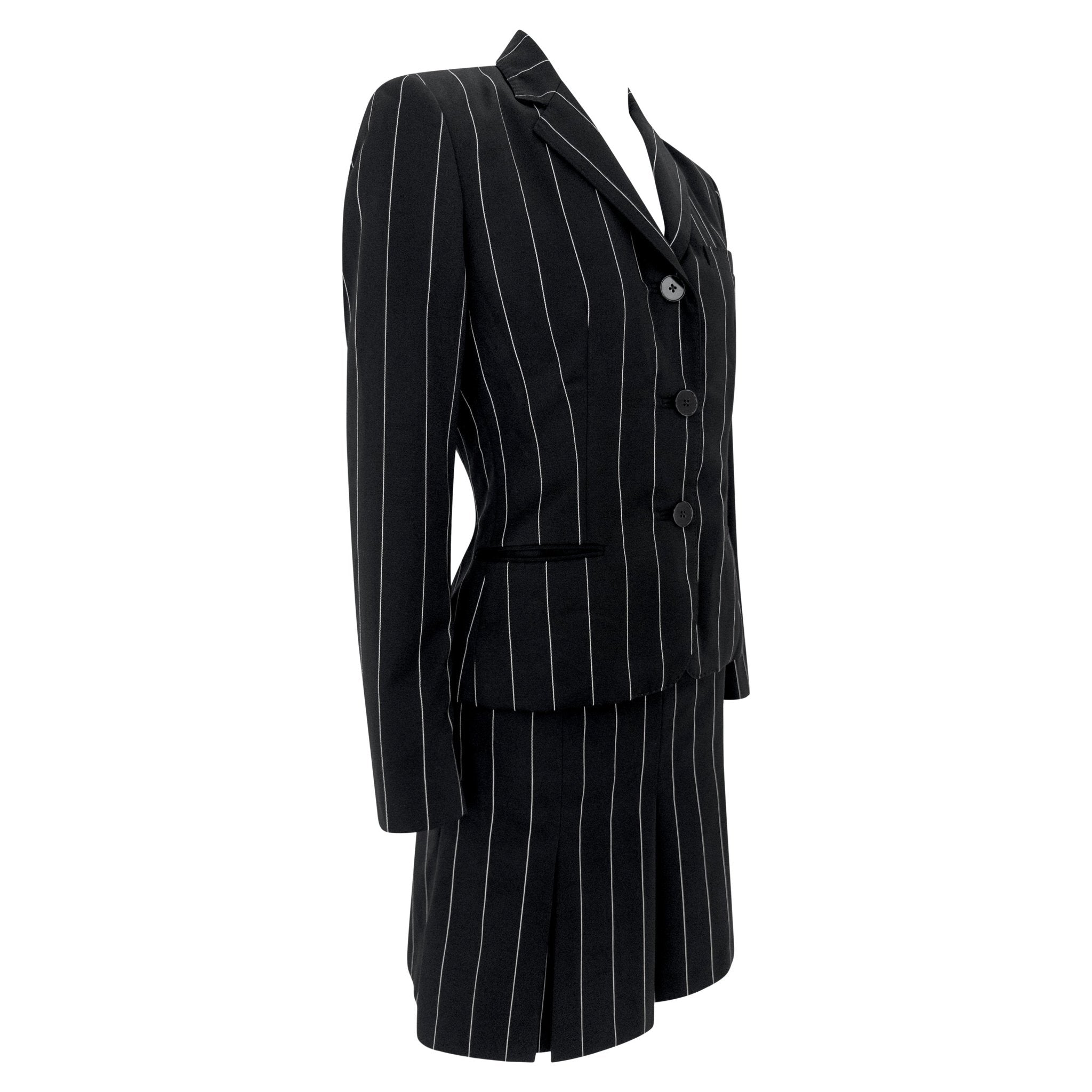 S/S 2001 Ralph Lauren Runway Black Pinstripe Pleated Mini Skirt Suit - RealList