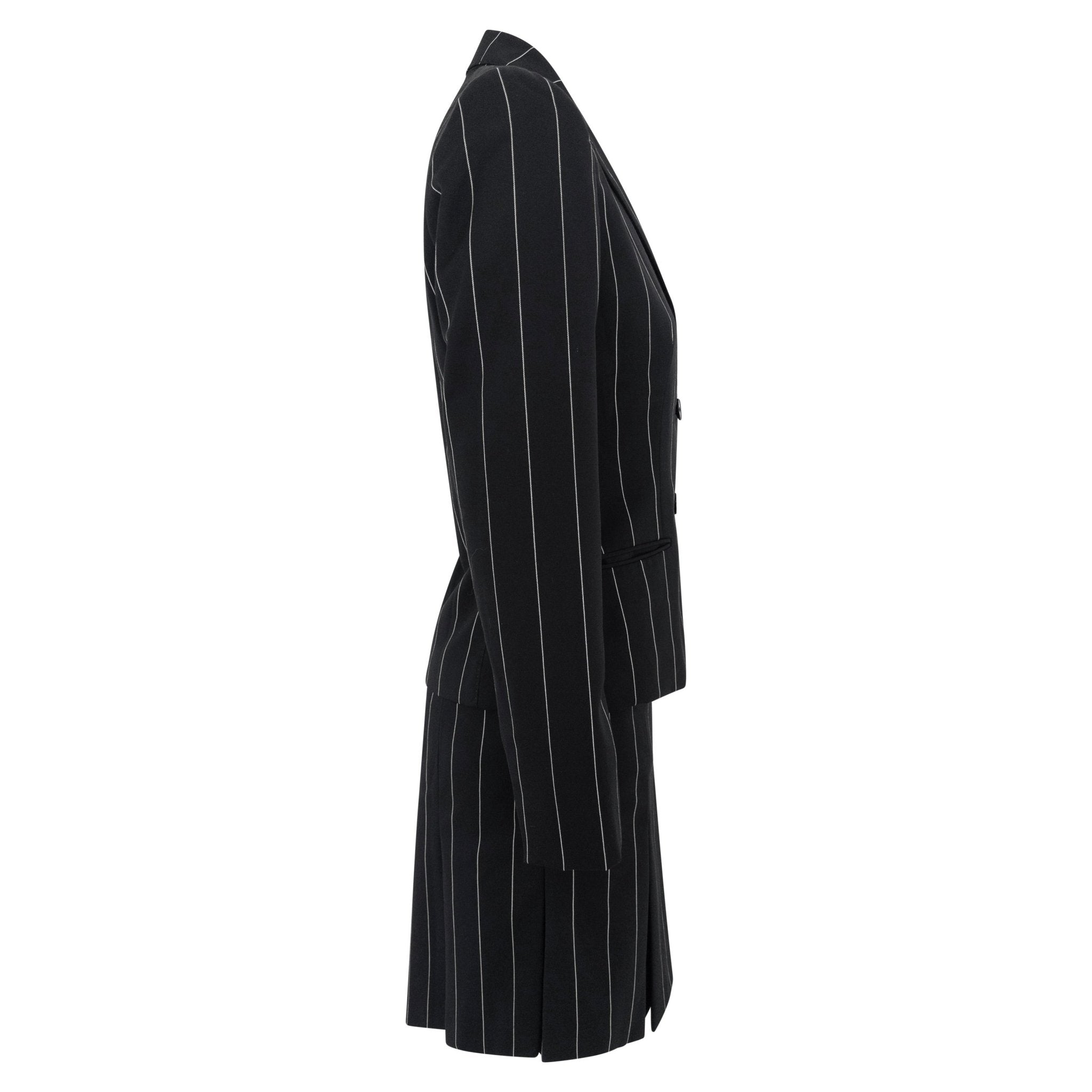 S/S 2001 Ralph Lauren Runway Black Pinstripe Pleated Mini Skirt Suit - RealList