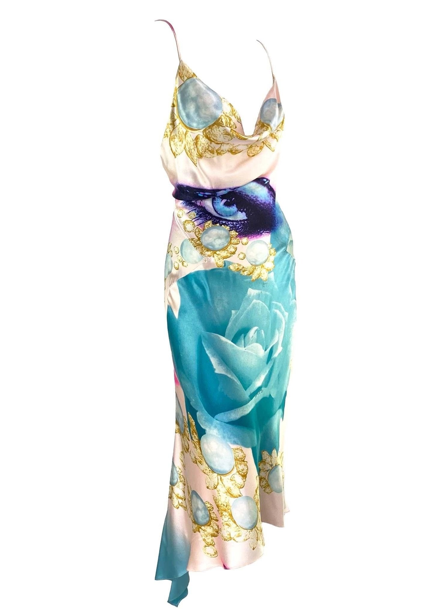 S/S 2001 Roberto Cavalli Liz Taylor Print Silk Dress - RealList