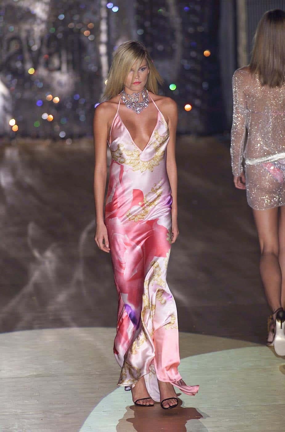 S/S 2001 Roberto Cavalli Liz Taylor Print Silk Dress - RealList