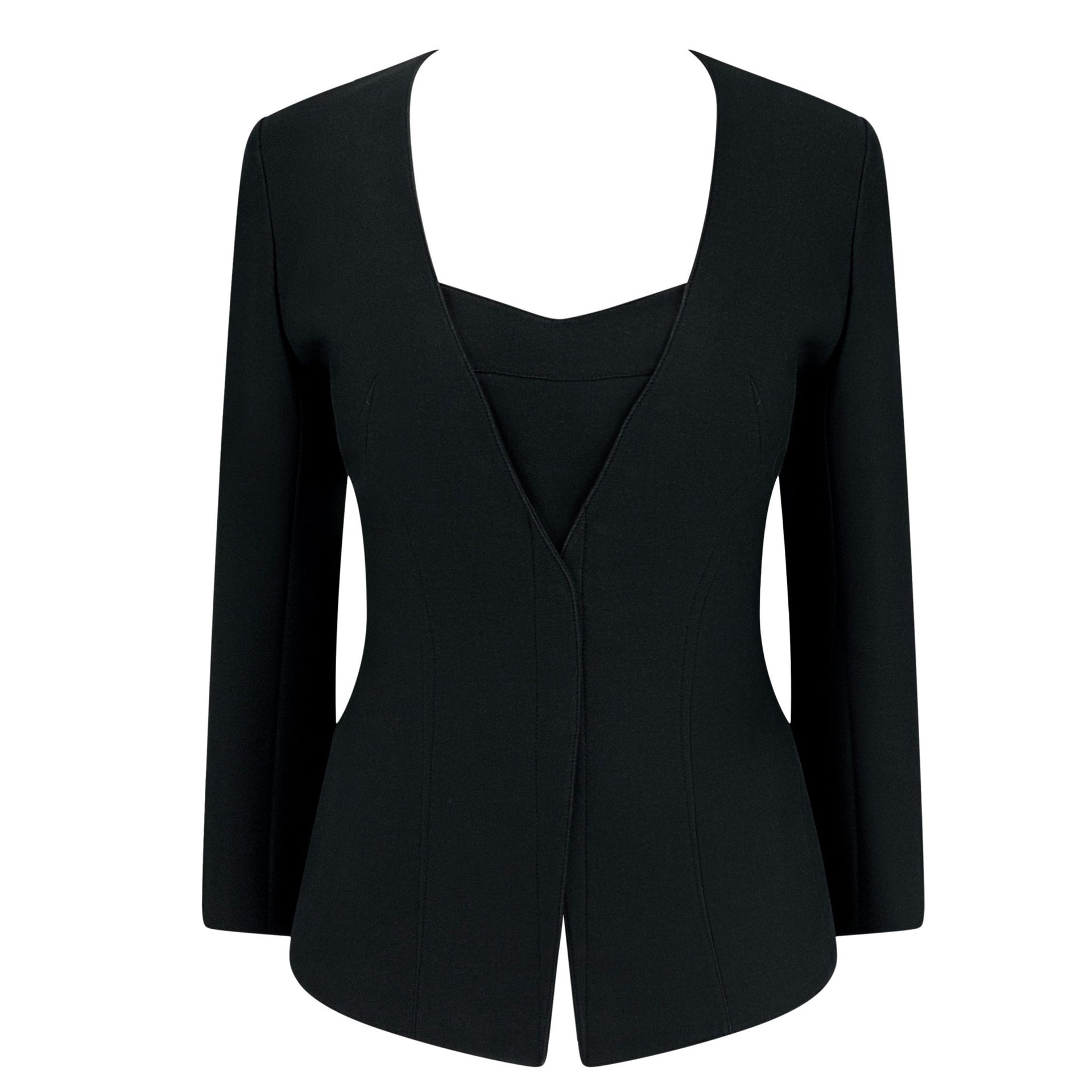 S/S 2001 Thierry Mugler Black Convertible Bustier Snap Blazer Jacket - RealList
