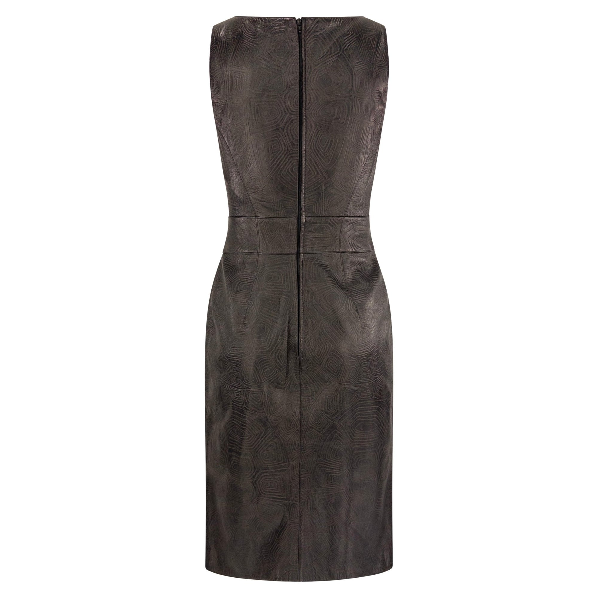 S/S 2001 Thierry Mugler Runway Brown Textured Leather Sleeveless Dress - RealList