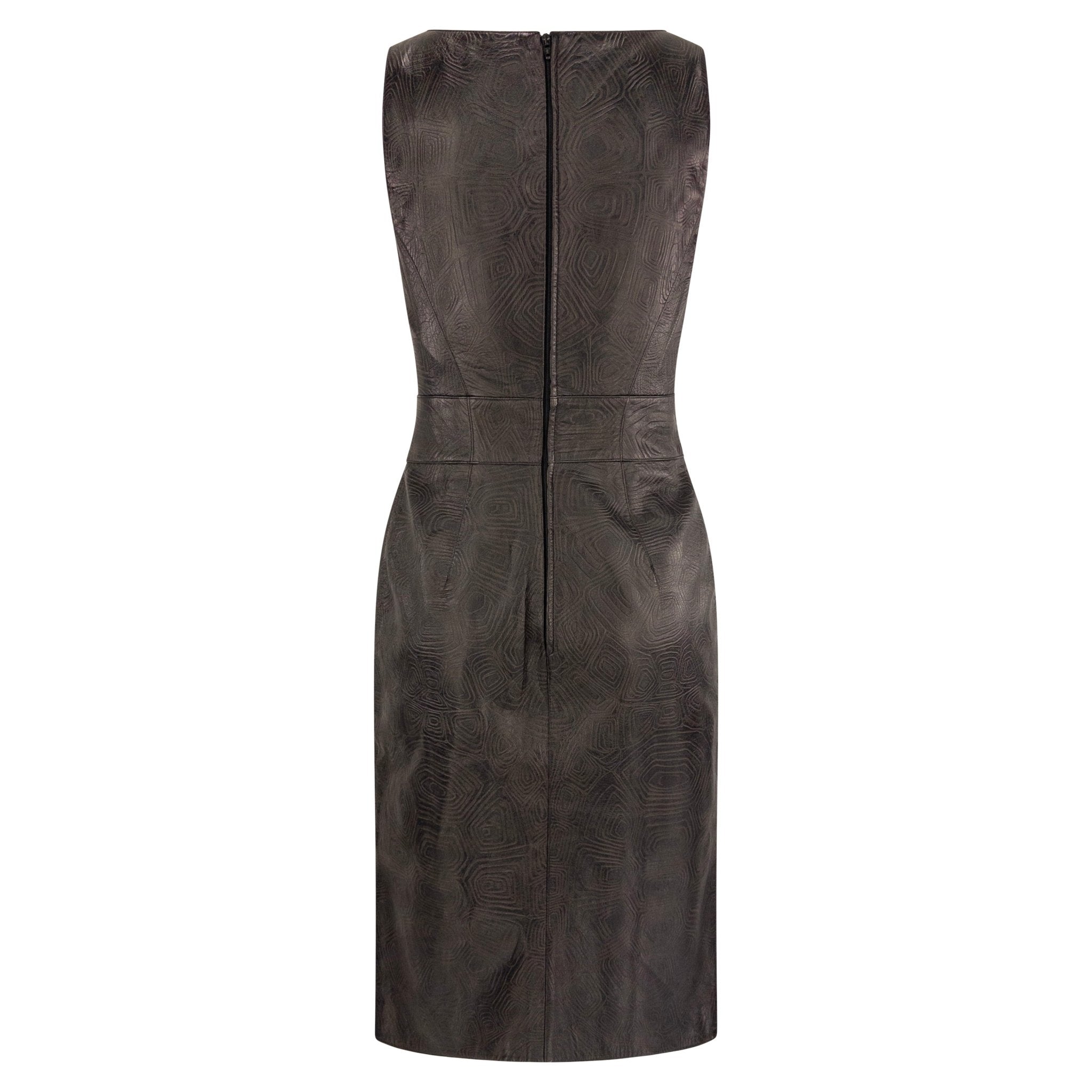 S/S 2001 Thierry Mugler Runway Brown Textured Leather Sleeveless Dress - RealList
