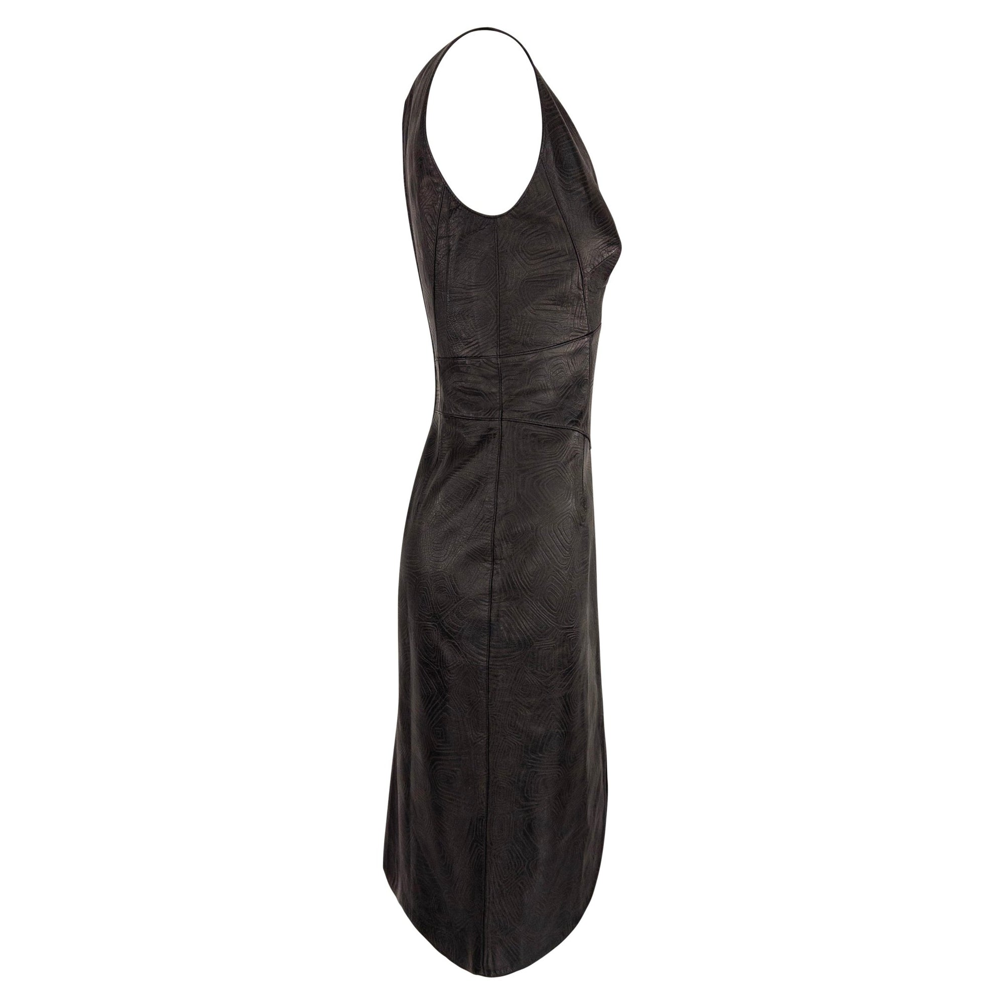 S/S 2001 Thierry Mugler Runway Brown Textured Leather Sleeveless Dress - RealList