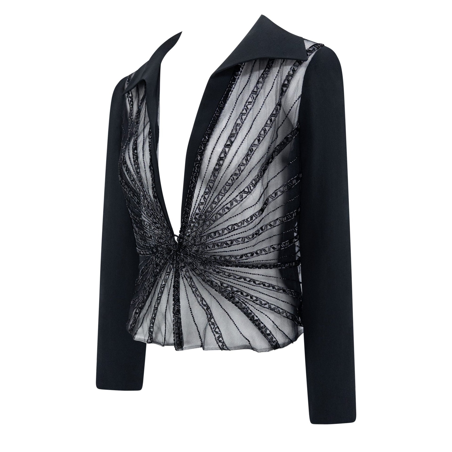 S/S 2001 Valentino Garavani Sheer Beaded Collared Blouse - RealList