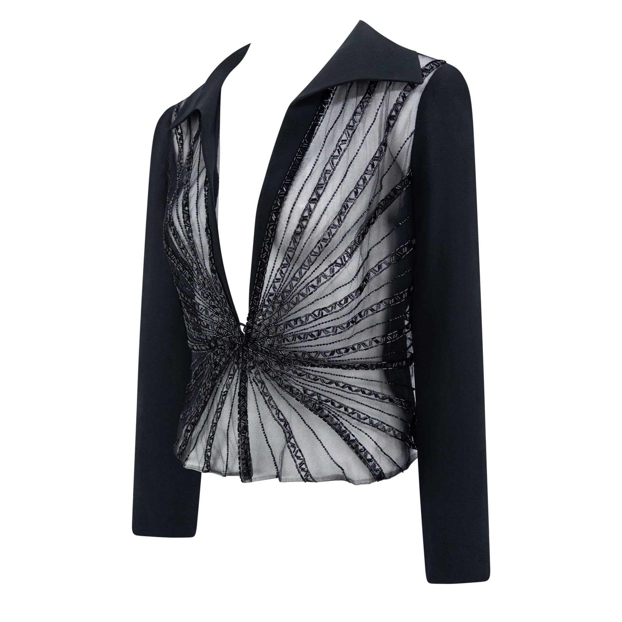 S/S 2001 Valentino Garavani Sheer Beaded Collared Blouse - RealList