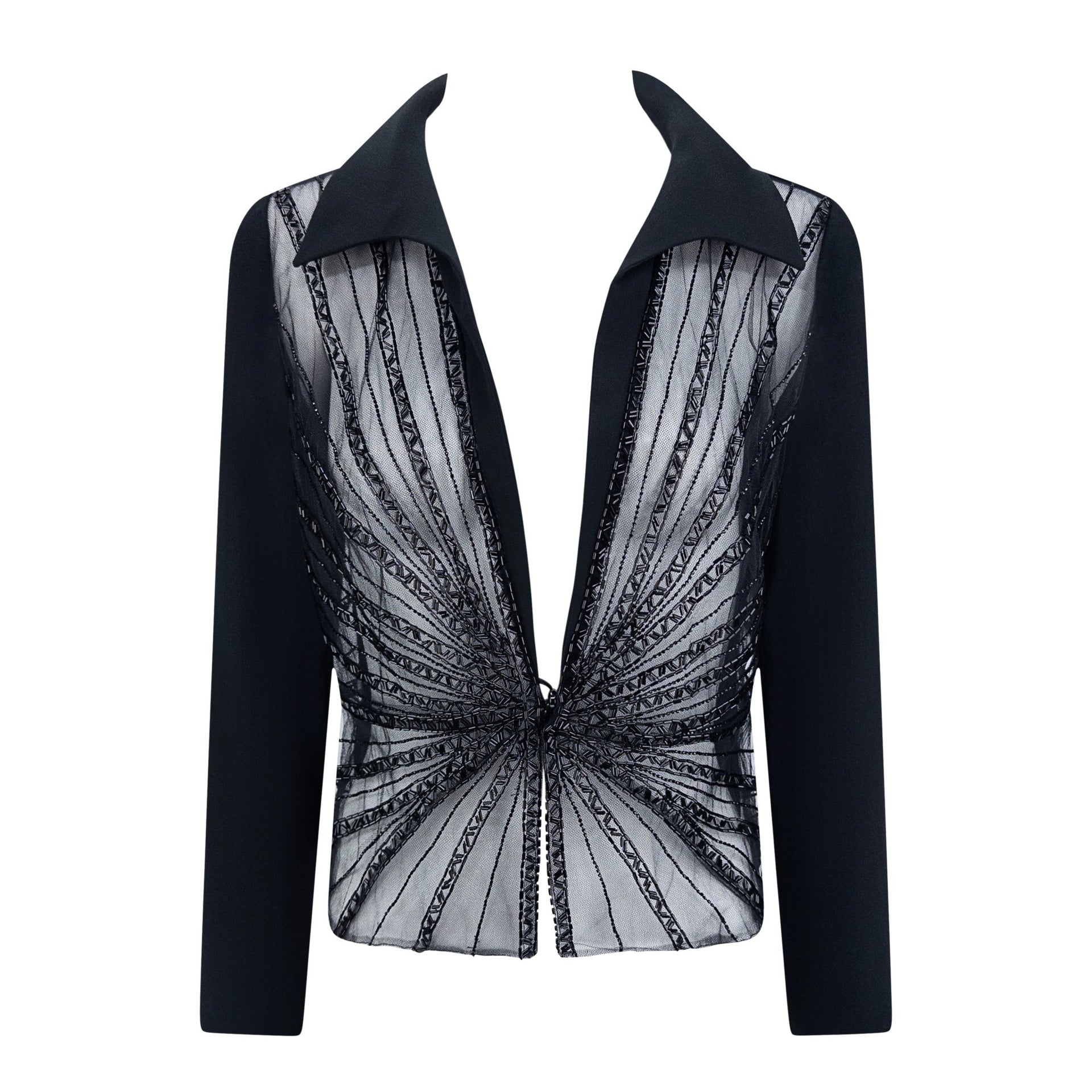S/S 2001 Valentino Garavani Sheer Beaded Collared Blouse - RealList