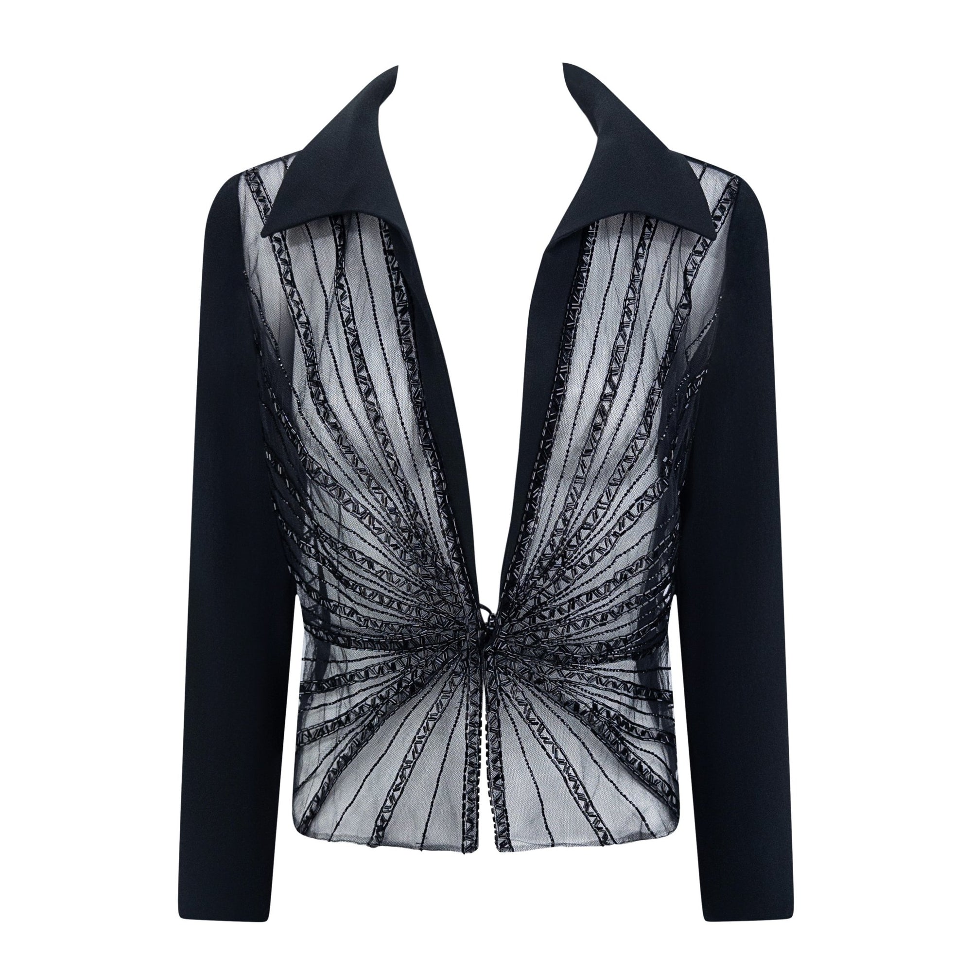 S/S 2001 Valentino Garavani Sheer Beaded Collared Blouse - RealList