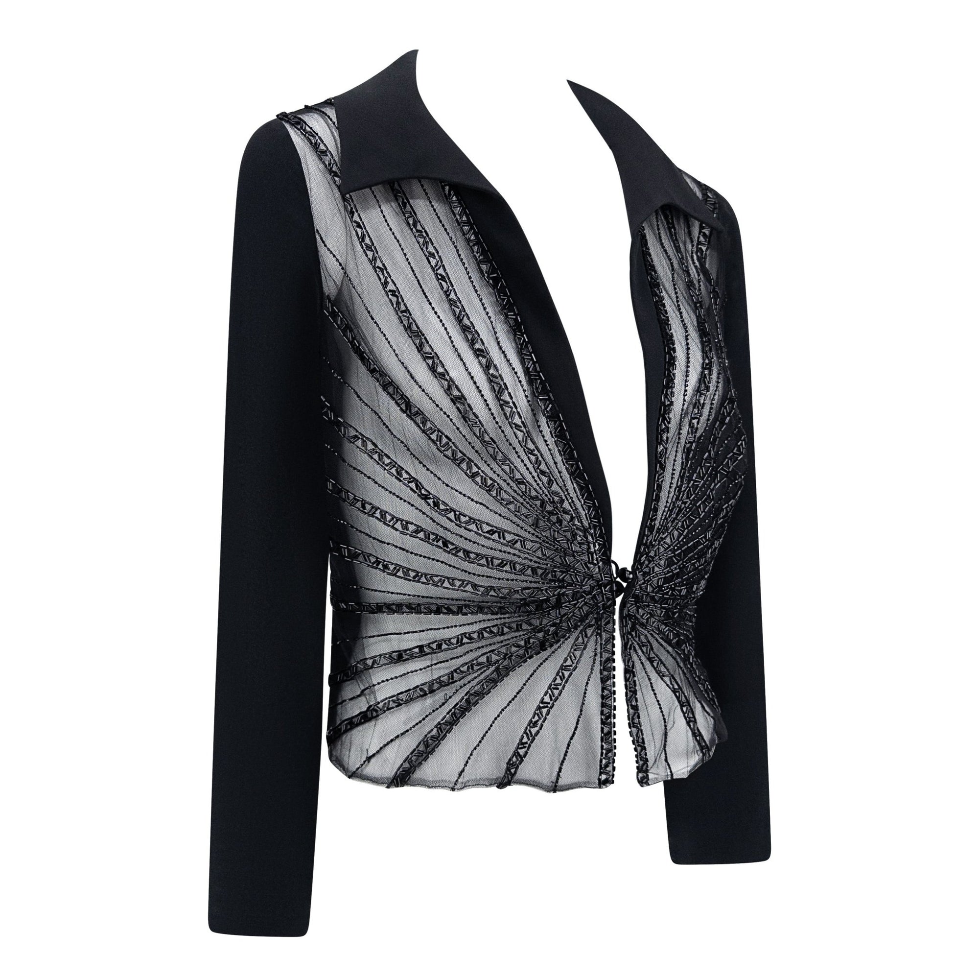 S/S 2001 Valentino Garavani Sheer Beaded Collared Blouse - RealList