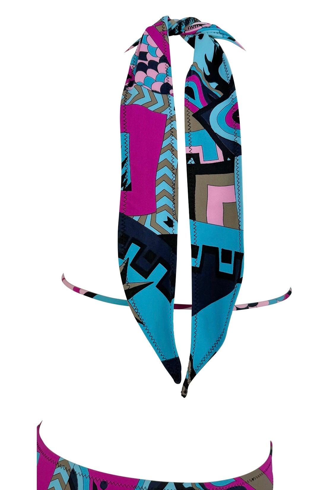 S/S 2001 Yigal Azrouël Runway Plunging Halter Pink Blue One - Piece Swimsuit - RealList