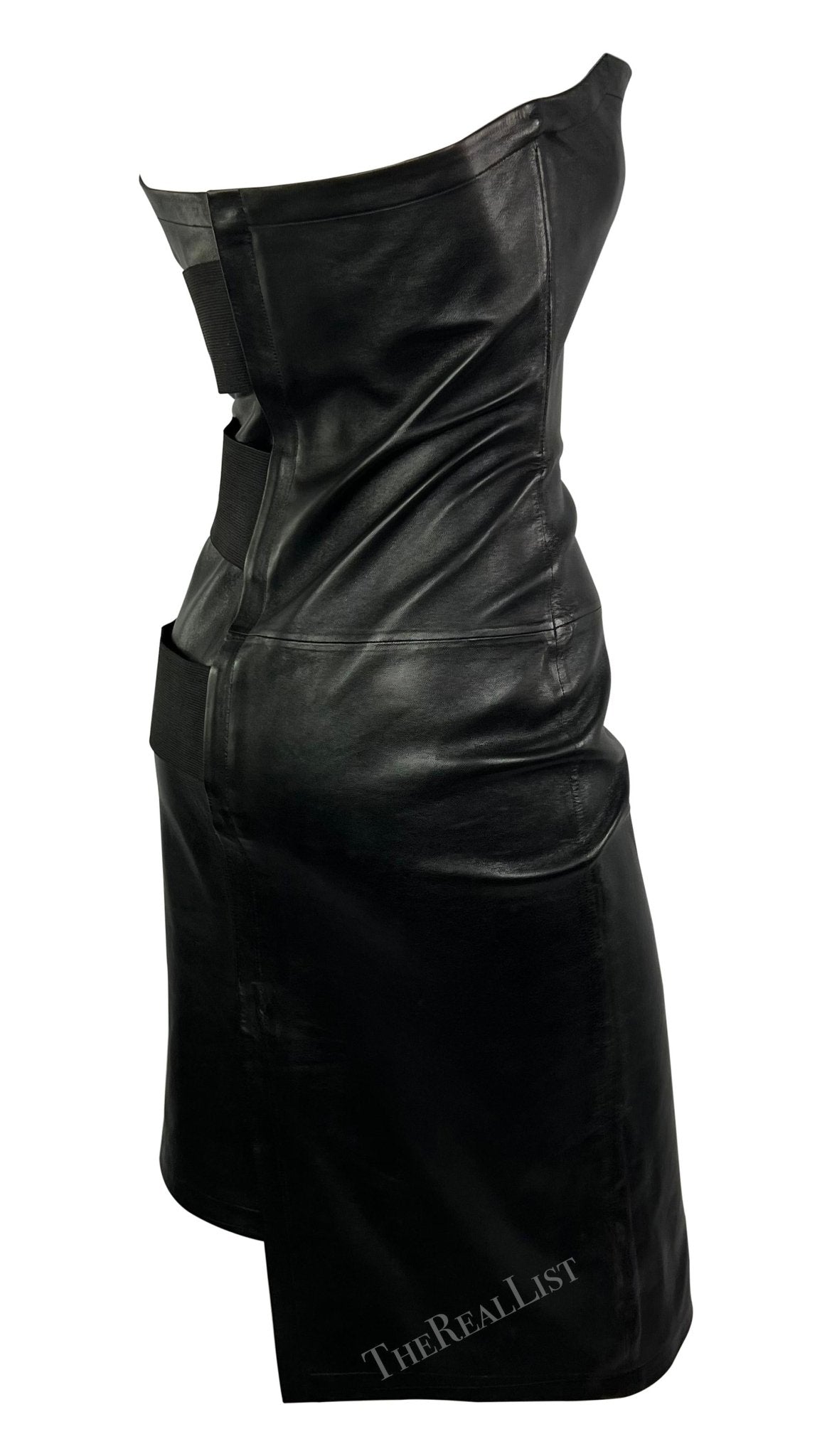 S/S 2001 Yves Saint Laurent by Tom Ford Black Leather Strapless Bandage Dress - RealList