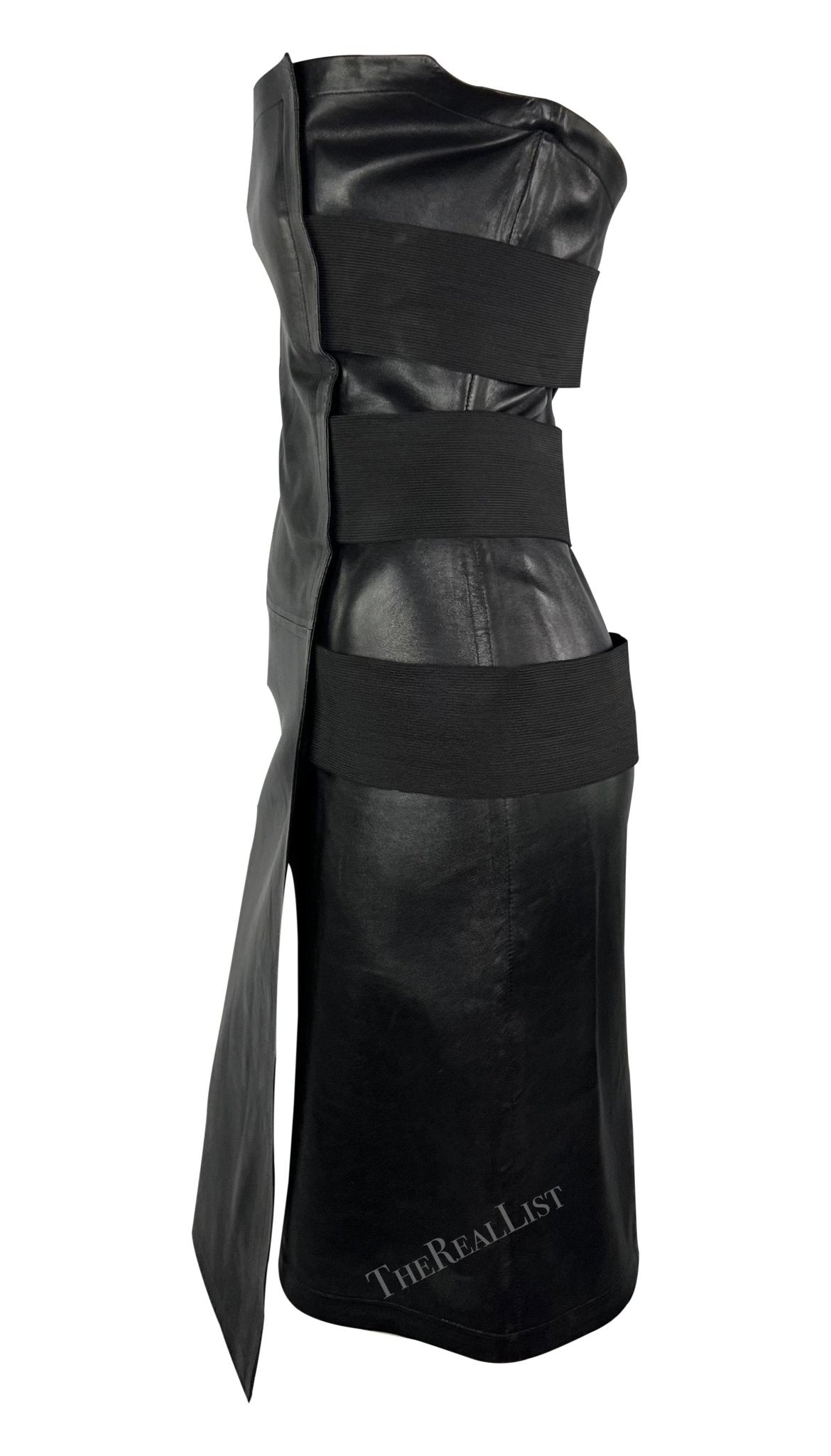 S/S 2001 Yves Saint Laurent by Tom Ford Black Leather Strapless Bandage Dress - RealList