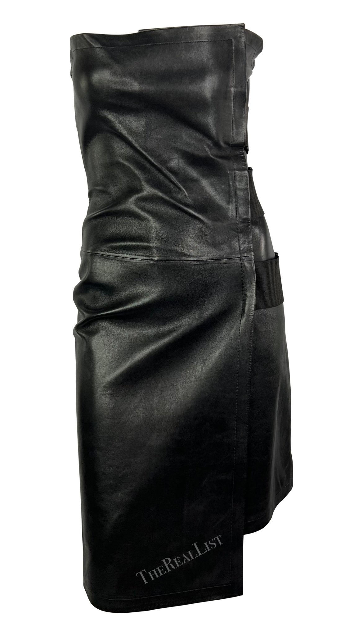 S/S 2001 Yves Saint Laurent by Tom Ford Black Leather Strapless Bandage Dress - RealList