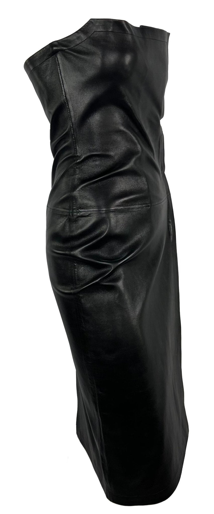 S/S 2001 Yves Saint Laurent by Tom Ford Black Leather Strapless Bandage Dress - RealList