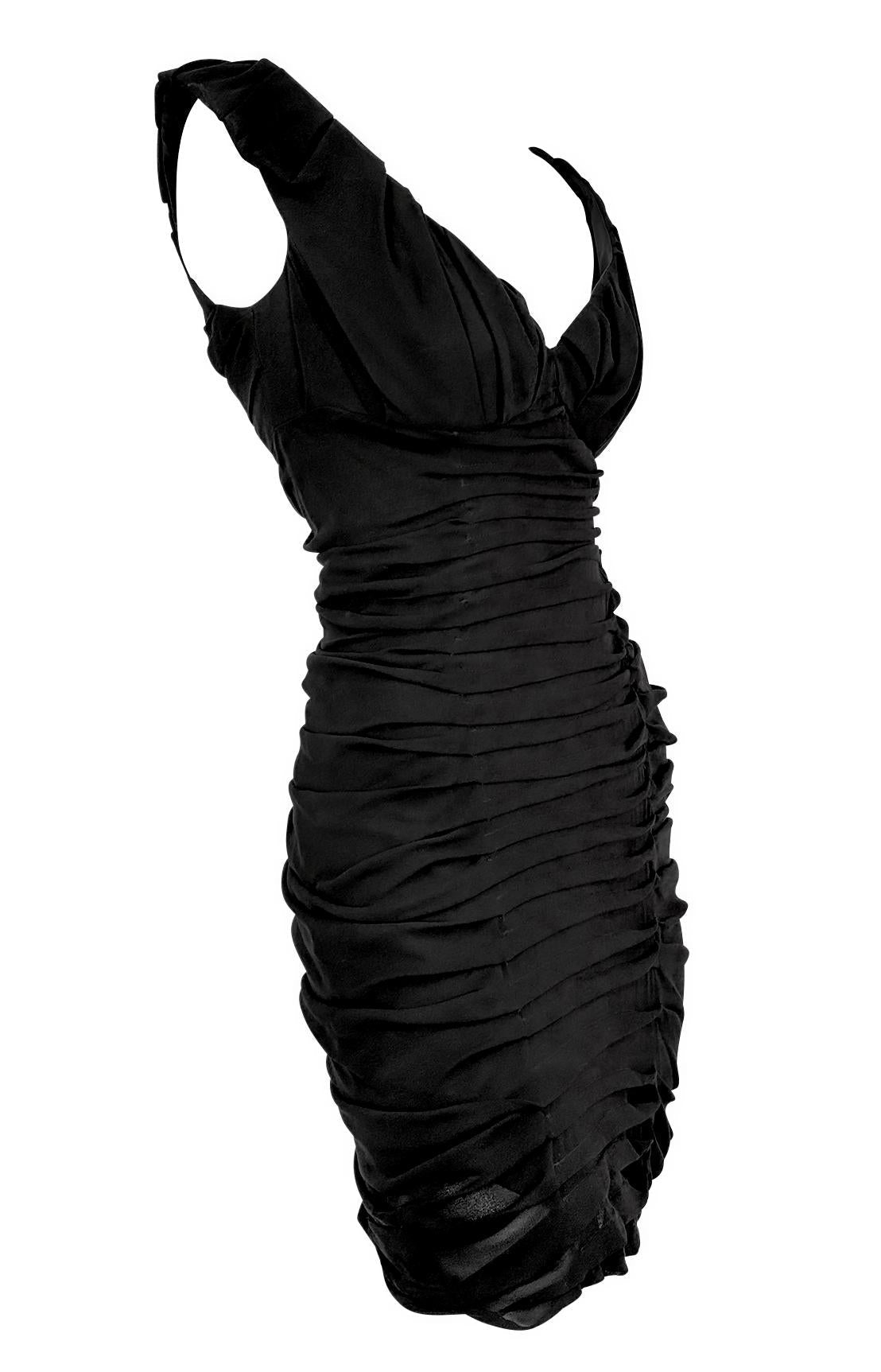 S/S 2001 Yves Saint Laurent by Tom Ford Black Pleated Sleeveless Ruched Dress - RealList